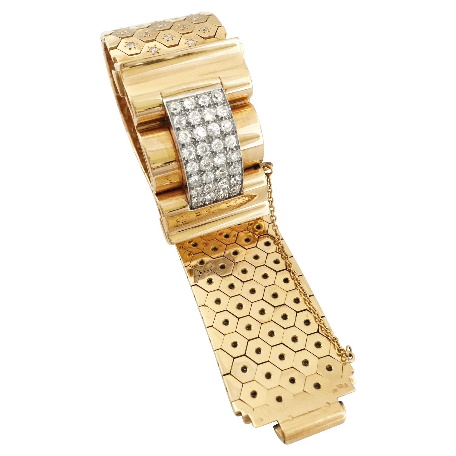 Round Cut Van Cleef and Arpels Ludo Bracelet, Yellow Gold and Platinum Set with Diamonds