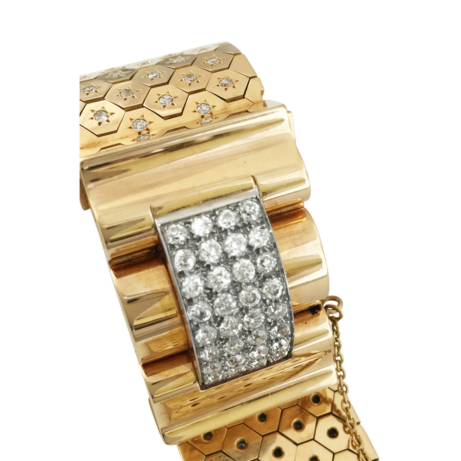 Women's or Men's Van Cleef and Arpels Ludo Bracelet, Yellow Gold and Platinum Set with Diamonds