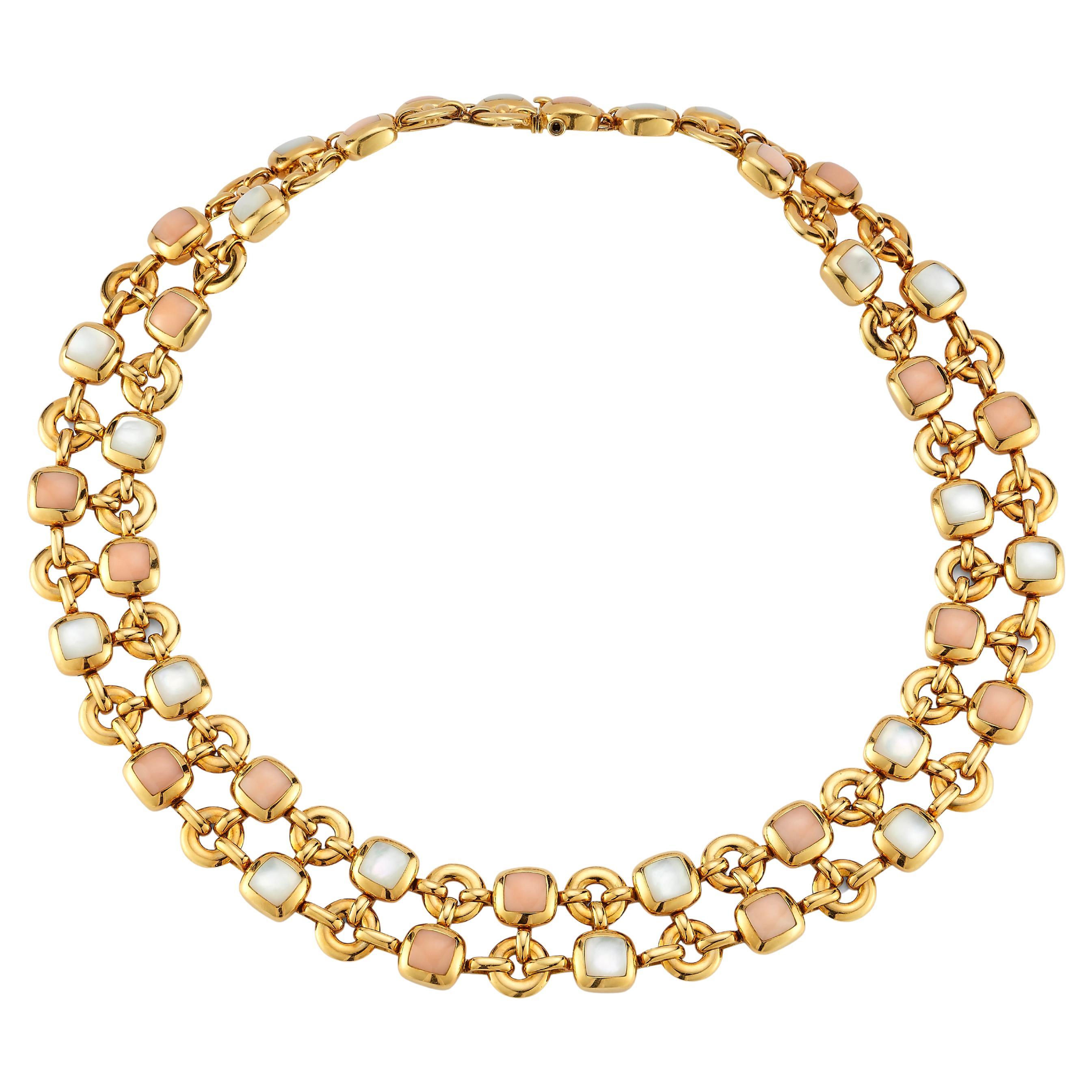 Van Cleef and Arpels Mother of Pearl and Coral Gold Necklace  For Sale