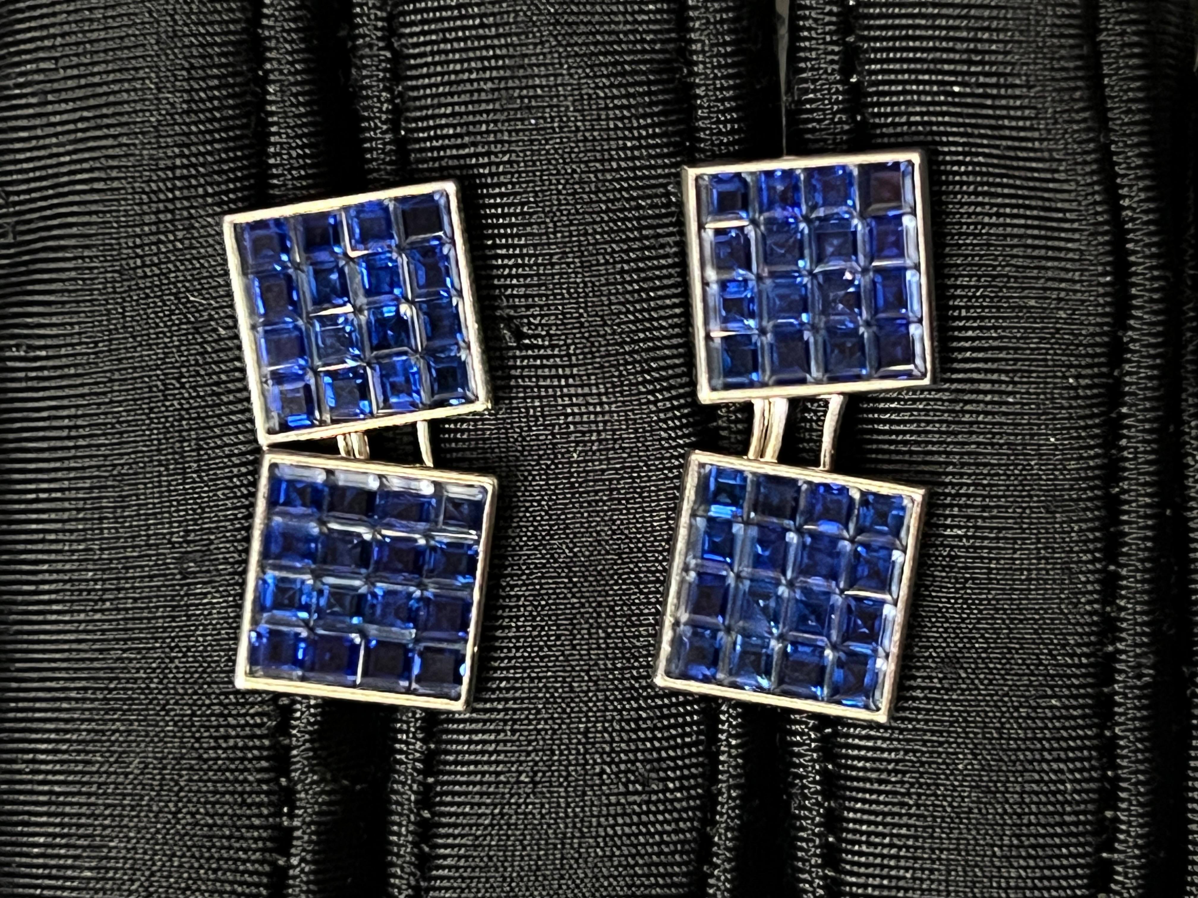 Van Cleef and Arpels Mystery Set Saphir-Manschettenknöpfe (Carréeschliff) im Angebot