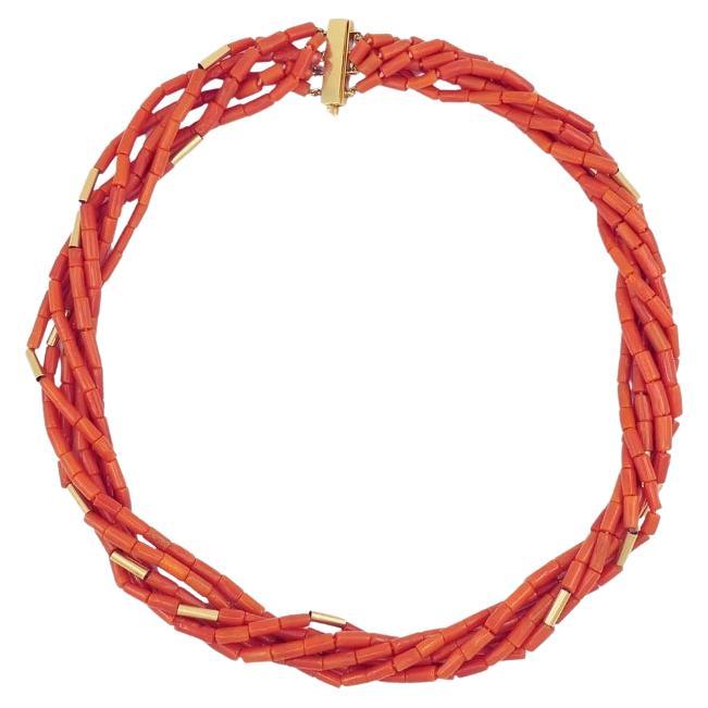 Van Cleef and Arpels Halskette mit mehrreihigen Korallenperlen aus 14k Gold