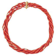 Van Cleef and Arpels Necklace Multi-Strand 14k Gold Coral Beads