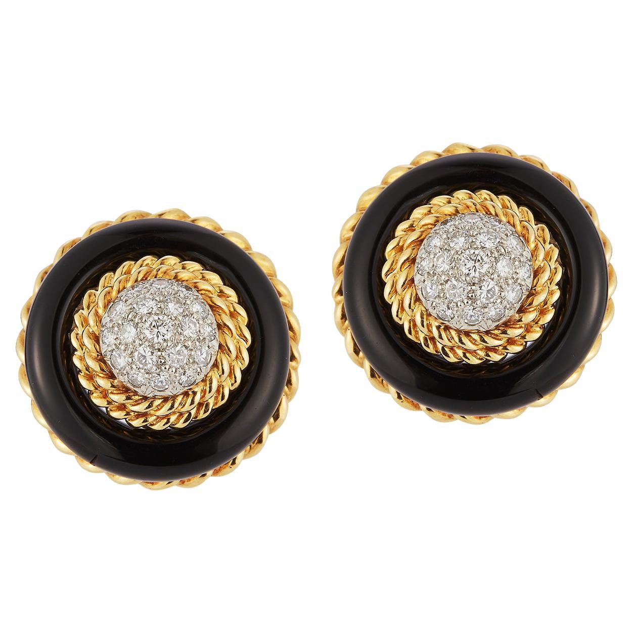 Van Cleef & Arpels Onyx and Diamond Earrings For Sale