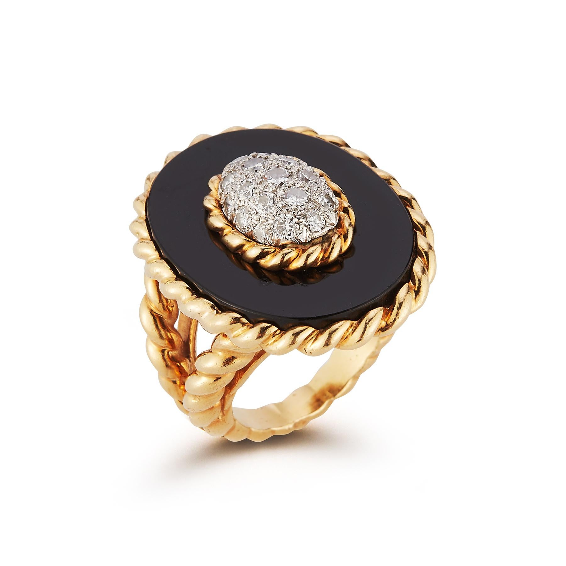 Van Cleef and Arpels Onyx and Diamond Ring

Gold Type: 18k Yellow Gold 

Ring Size: 5.5 

Signed, VCA