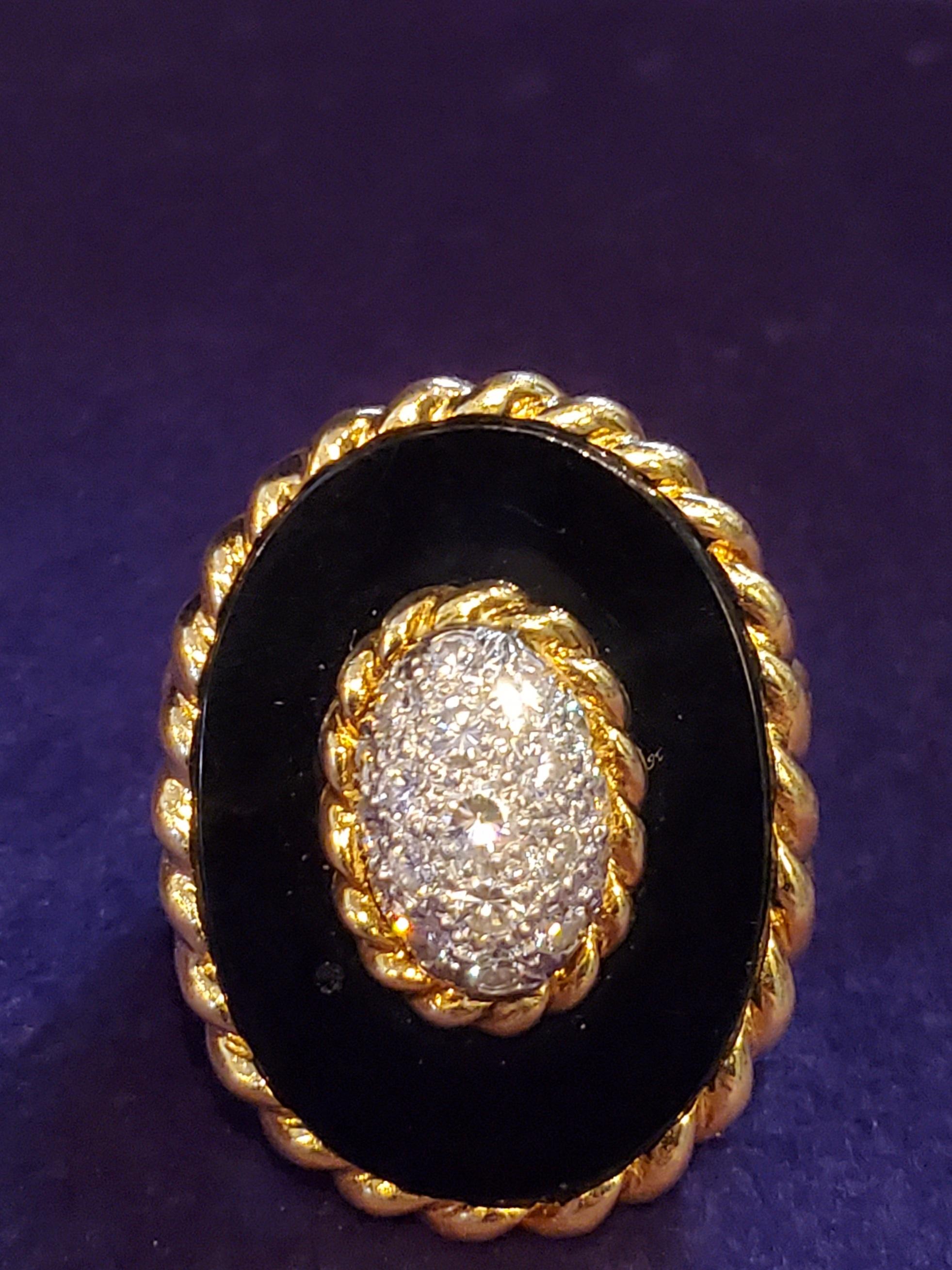 Women's or Men's Van Cleef & Arpels Onyx and Diamond Ring