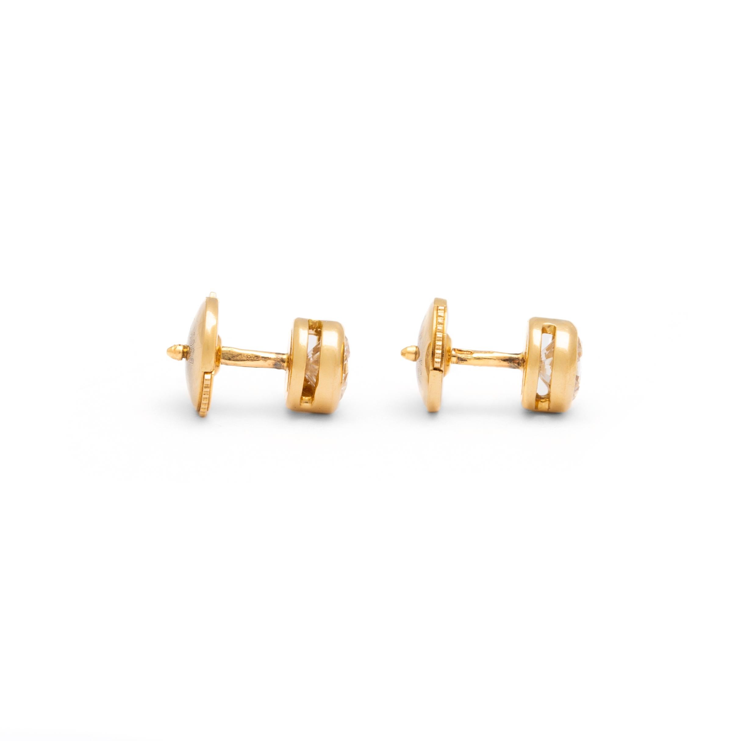 Pair of diamond yellow gold 18K Earstuds.
Each diamond weights approximately 0.50 carat. 
Signed Van Cleef and Arpels.
Numbered Vca B3051 Z1. French marks.
Original Van Cleef and Arpels pouch.
Purchased from the Van Cleef and Arpels Boutique in