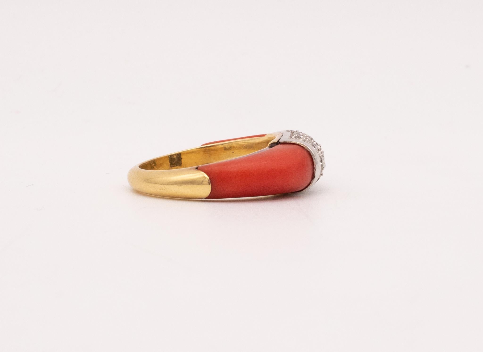 Modernist Van Cleef And Arpels Paris Philippines Ring 18Kt Yellow Gold Diamonds Red Coral.