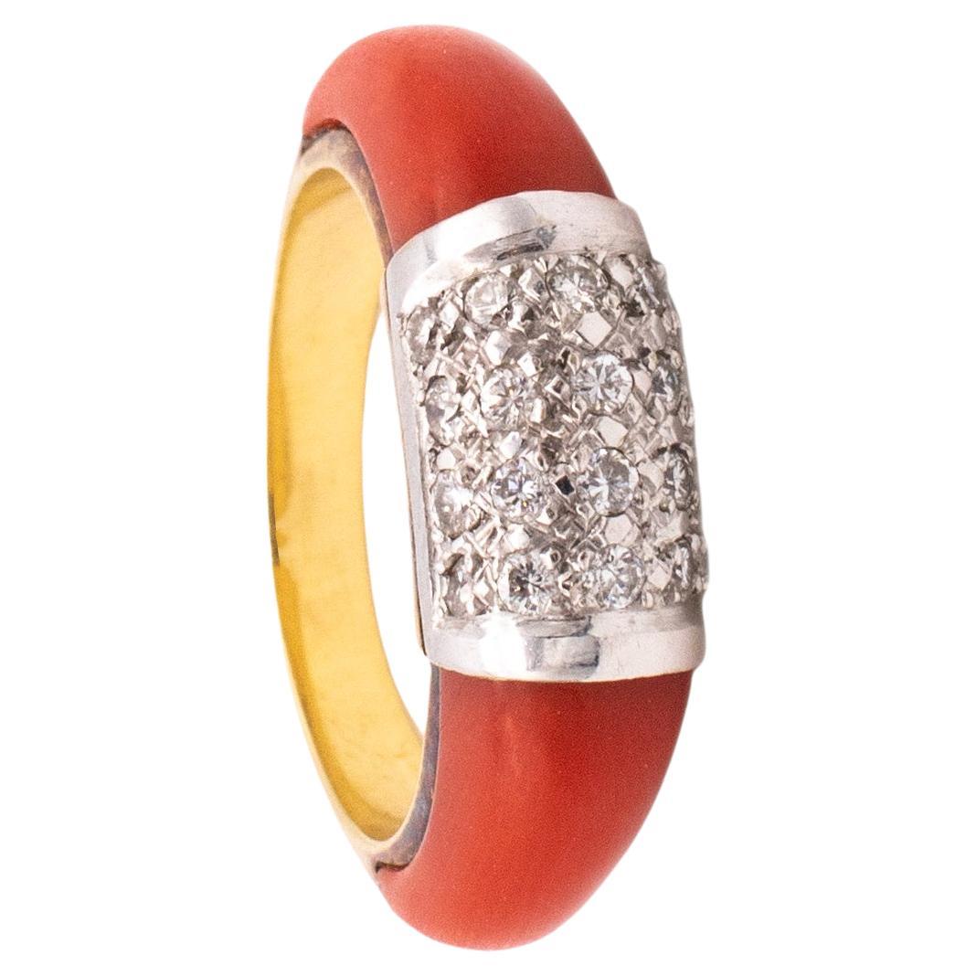 Van Cleef And Arpels Paris Philippines Ring 18Kt Yellow Gold Diamonds Red Coral.