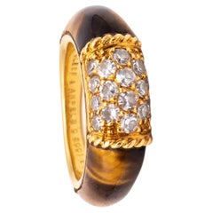 Vintage Van Cleef and Arpels Paris Philippines Ring in 18Kt Gold VS Diamonds Tiger Eye