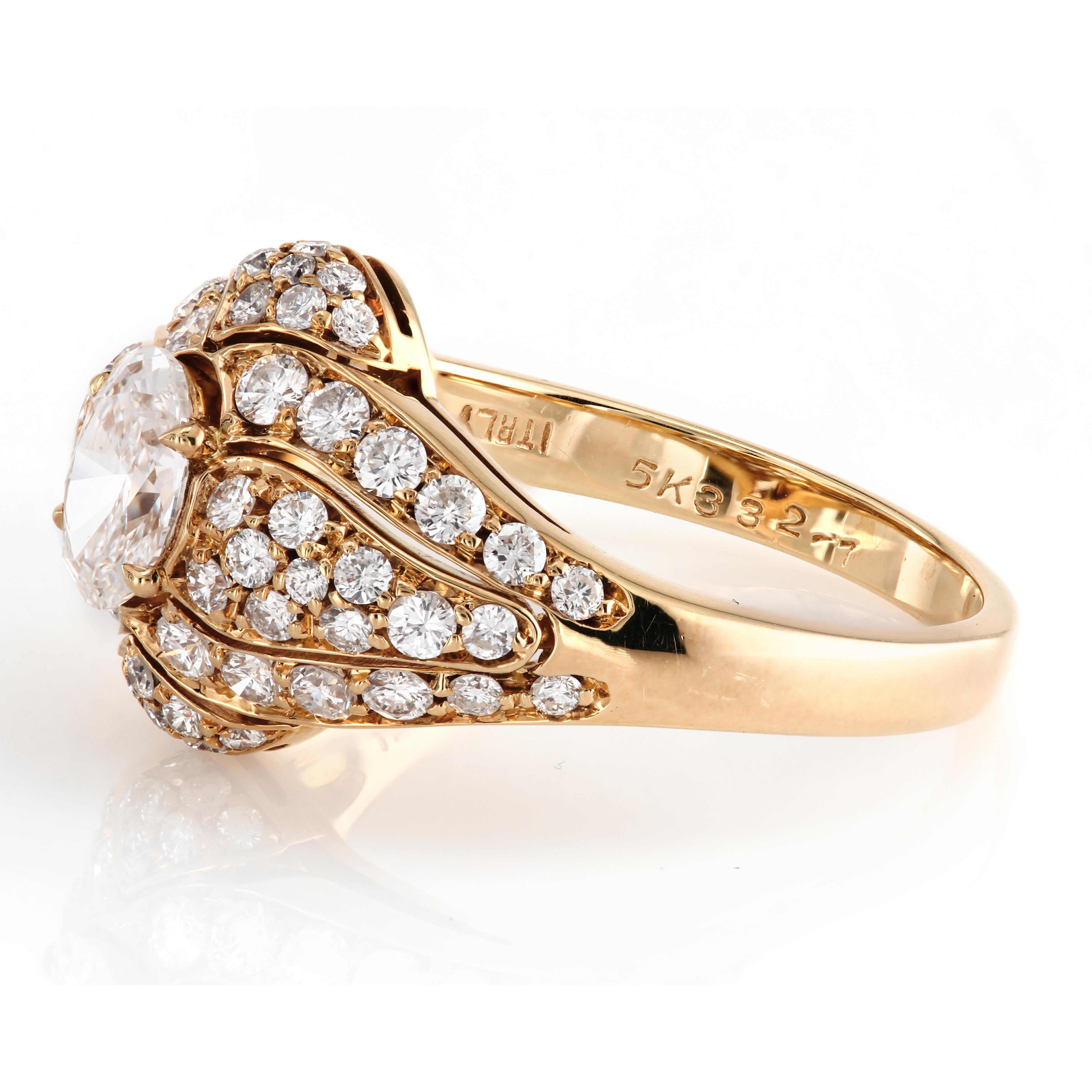 Oval Cut Van Cleef & Arpels Pave 18 Karat Gold Ring with Oval Diamond VCA