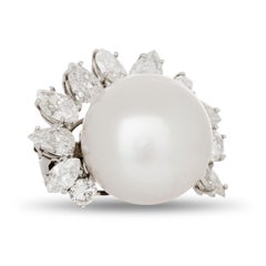 Van Cleef and Arpels Platinum and White Gold Cultured Pearl and Diamond Earrings