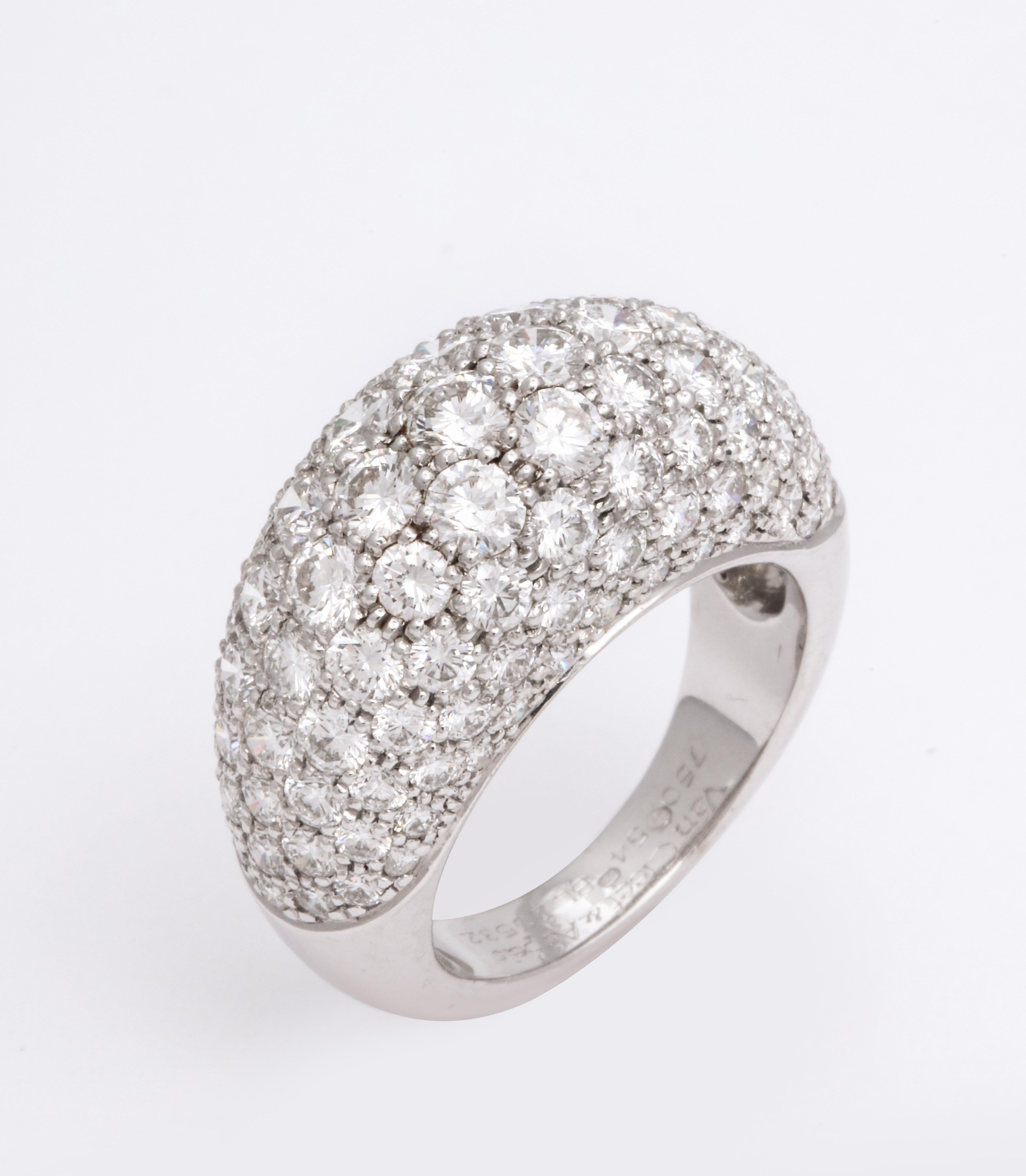 Contemporary Van Cleef & Arpels Platinum Dome Ring with Diamonds For Sale