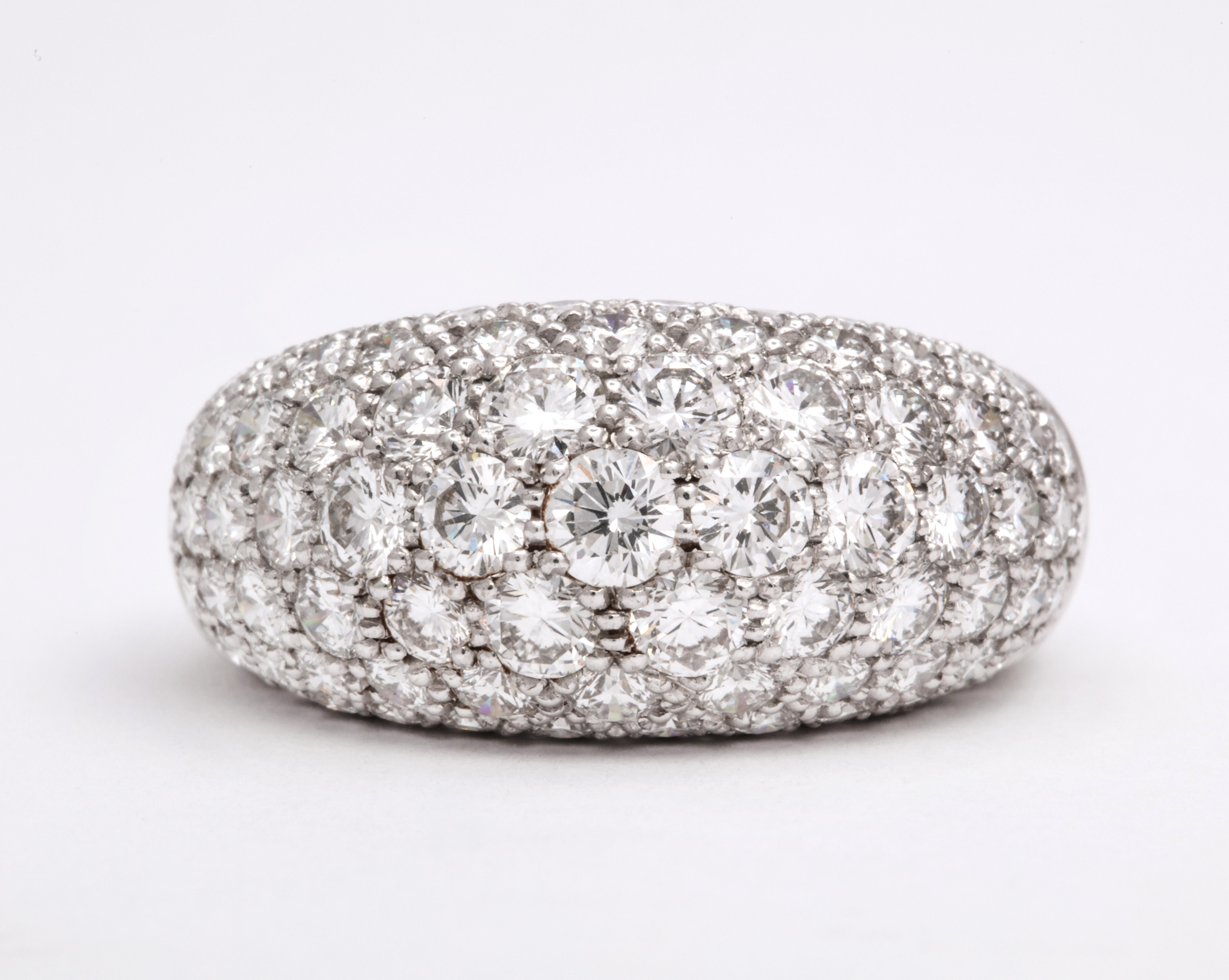 Van Cleef & Arpels Platinum Dome Ring with Diamonds In Good Condition For Sale In New York, NY