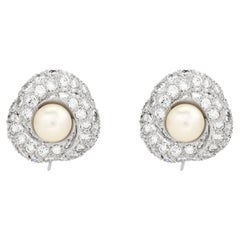 Van Cleef and Arpels Platinum Pearl and Diamond Swirl Earrings