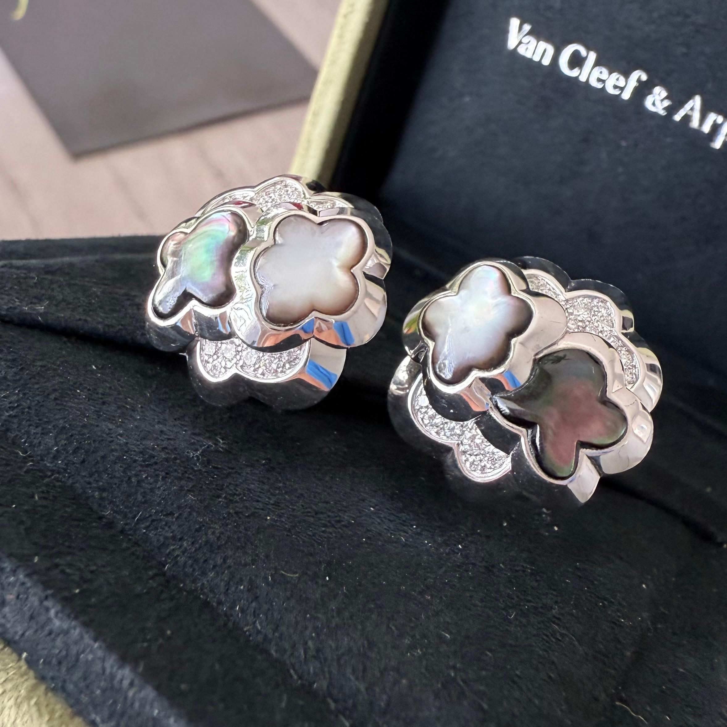 Van Cleef And Arpels PURE Alhambra Mother Of Pearl Diamonds Earrings 2