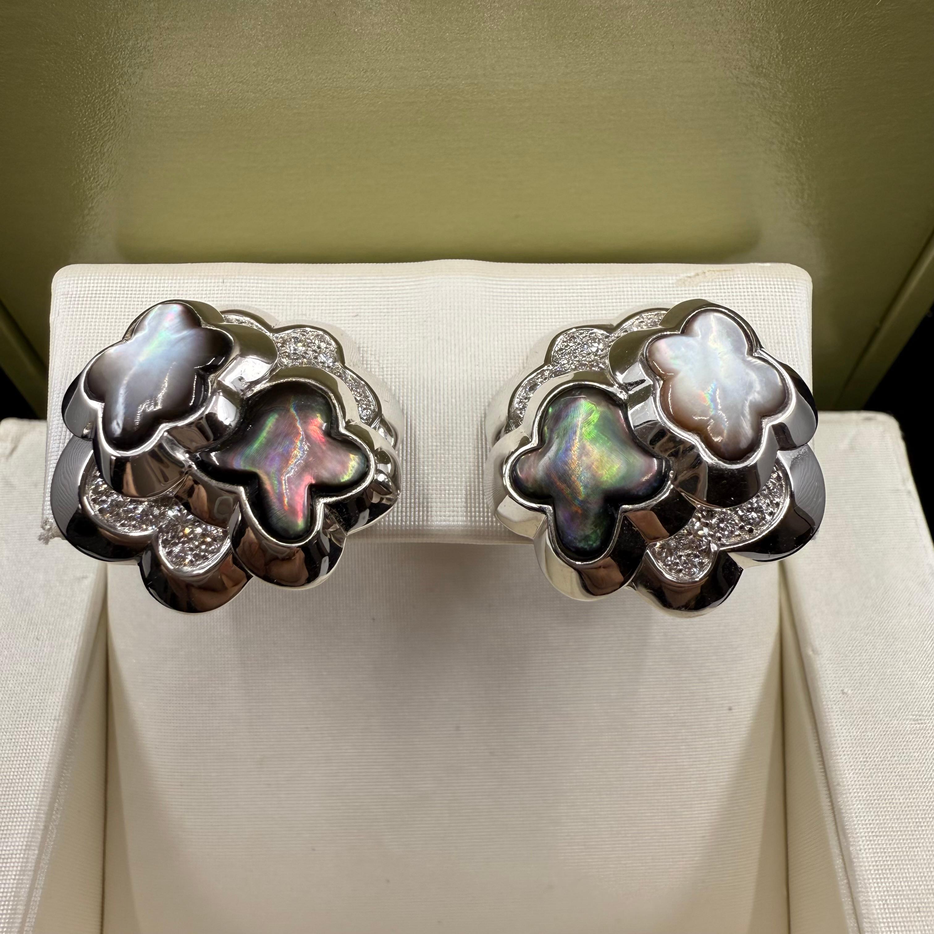 Van Cleef And Arpels PURE Alhambra Mother Of Pearl Diamonds Earrings 3