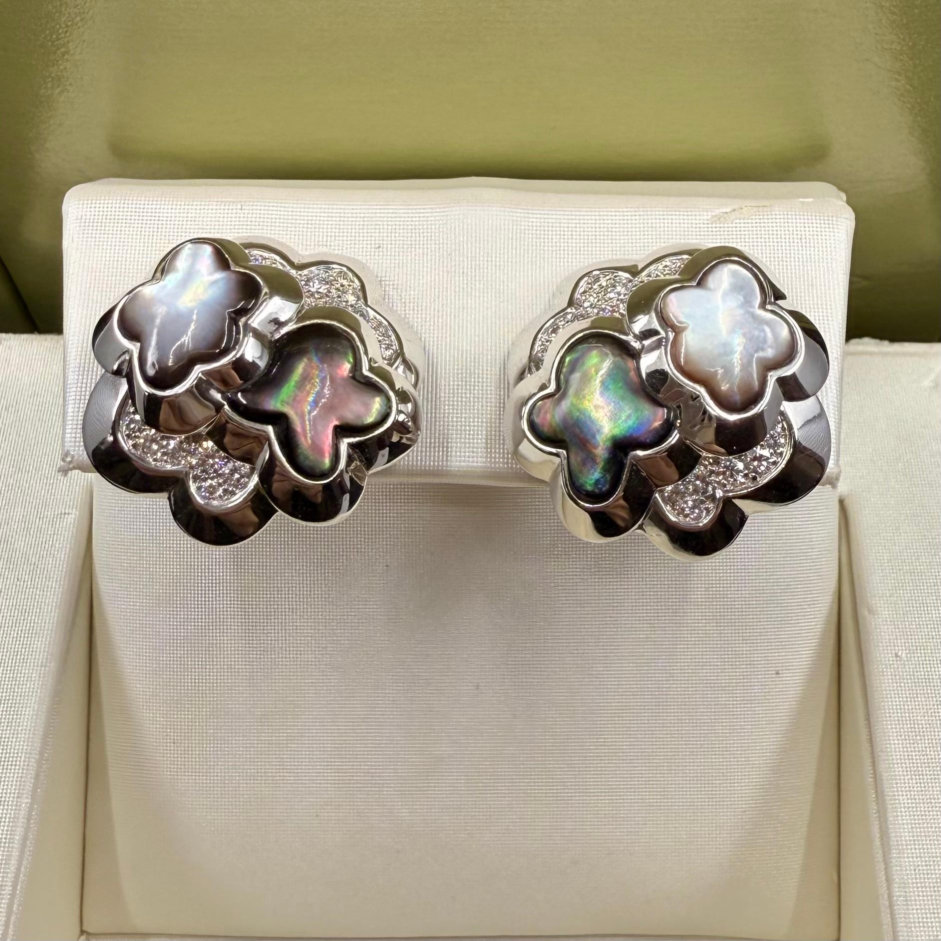 Van Cleef And Arpels PURE Alhambra Mother Of Pearl Diamonds Earrings 4