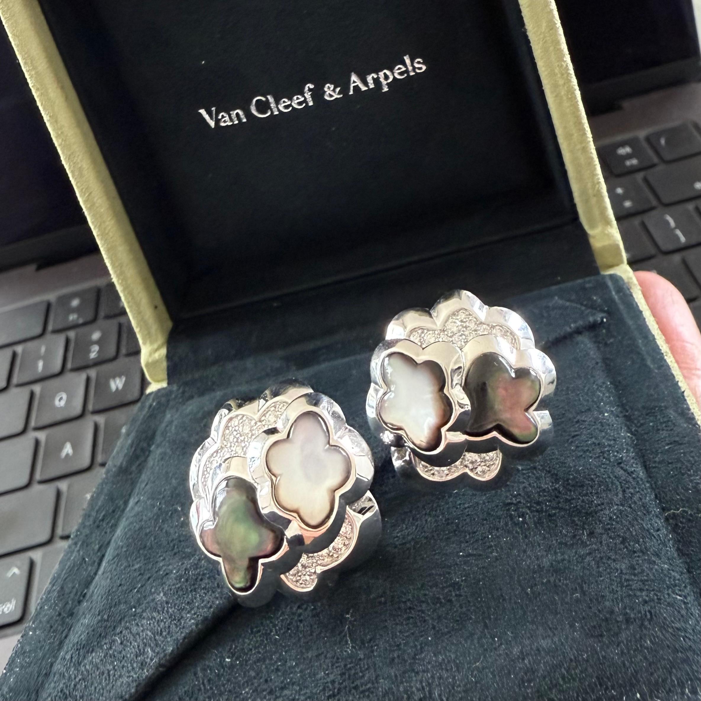 Women's or Men's Van Cleef And Arpels PURE Alhambra Mother Of Pearl Diamonds Earrings
