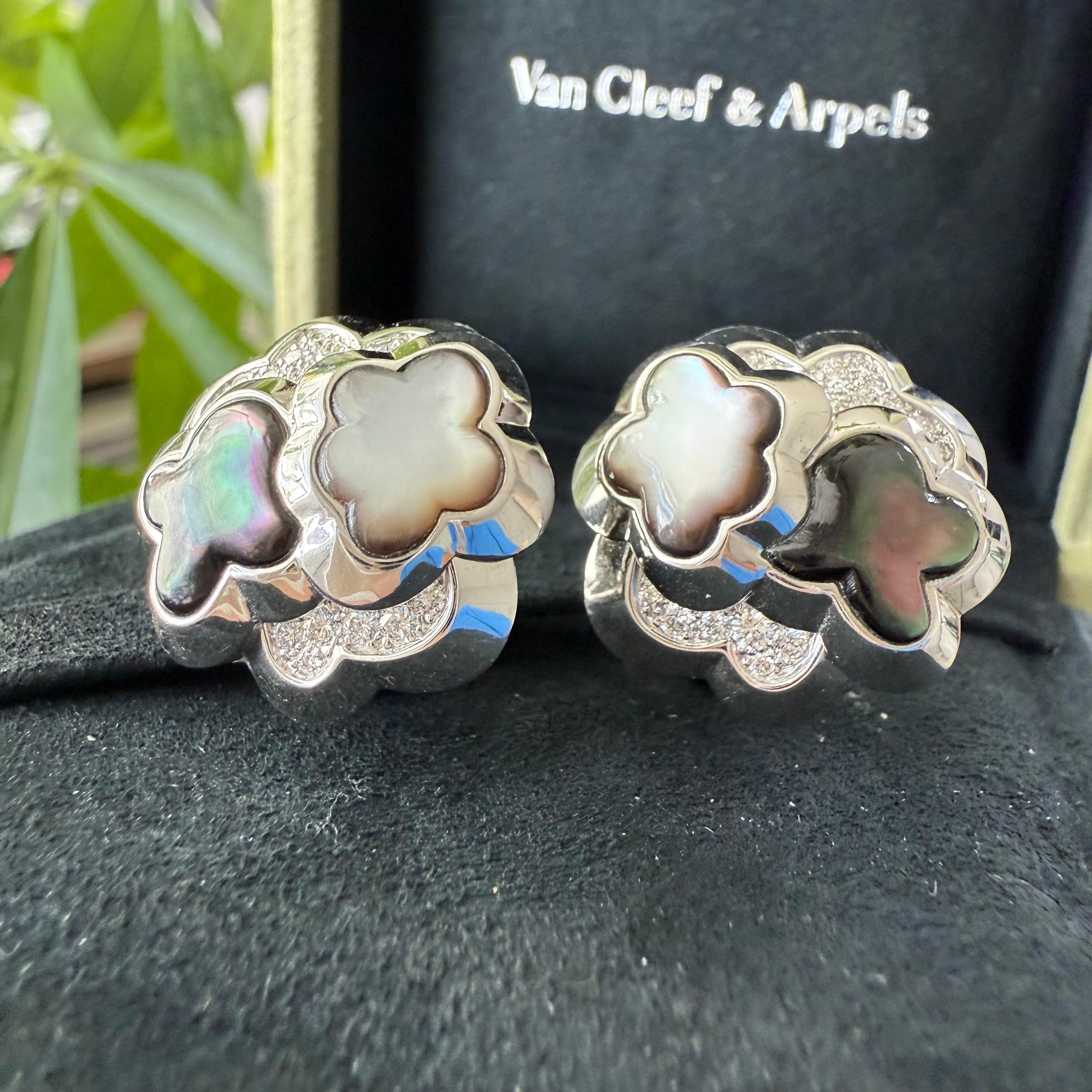 Van Cleef And Arpels PURE Alhambra Mother Of Pearl Diamonds Earrings 1