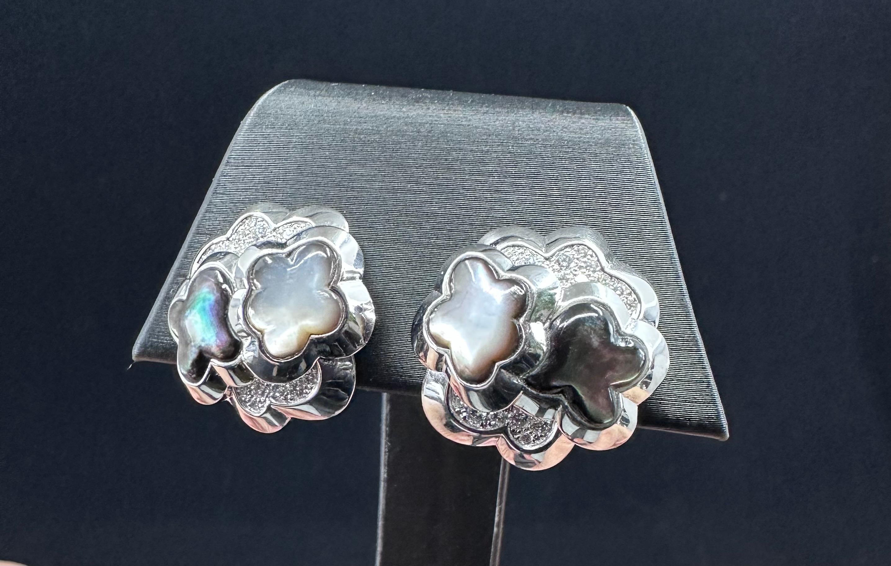 Brilliant Cut Van Cleef And Arpels PURE Alhambra Mother Of Pearl Diamonds Earrings  For Sale