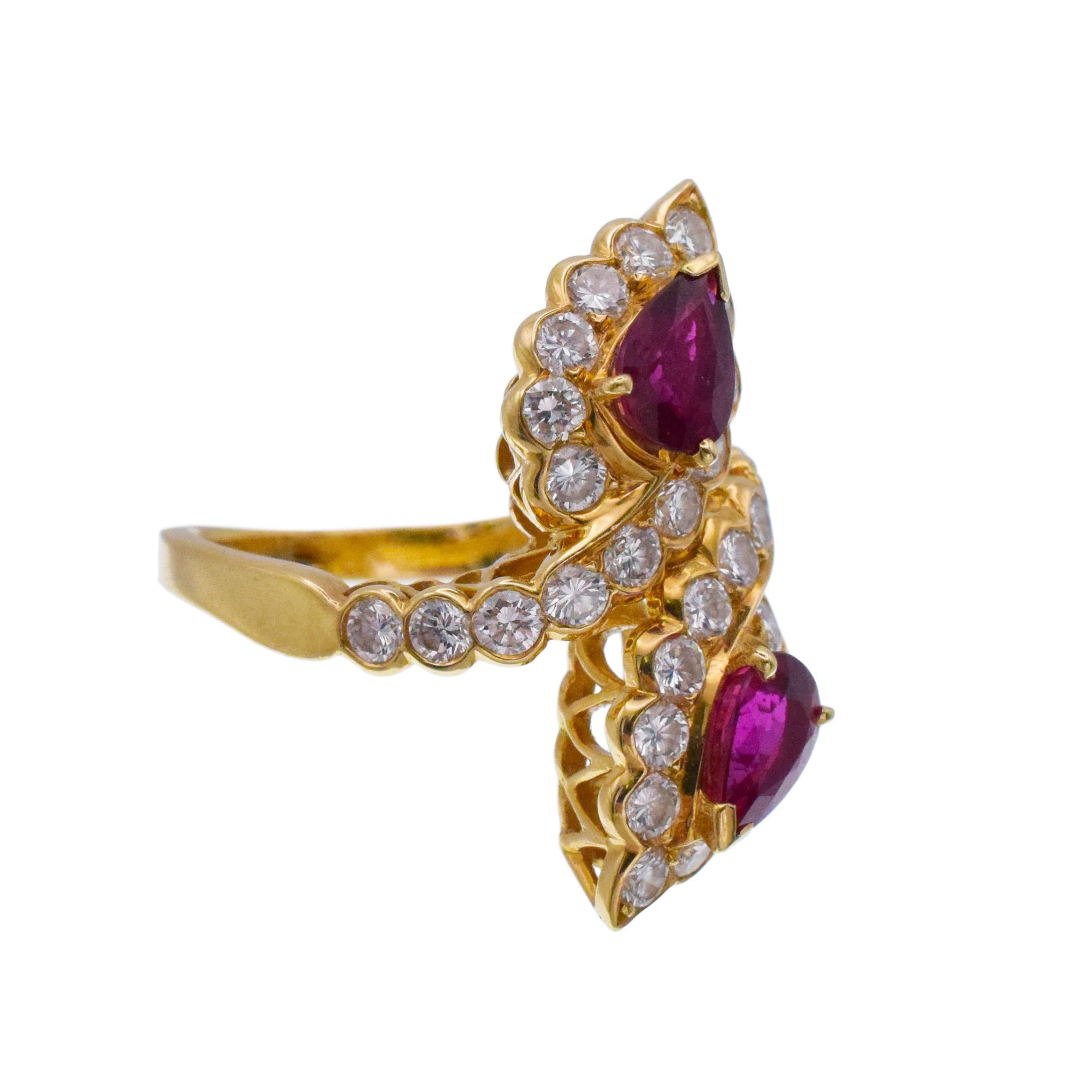 Artist Van Cleef and Arpels Ruby and Diamond Bypass Toi et Moi Ring For Sale