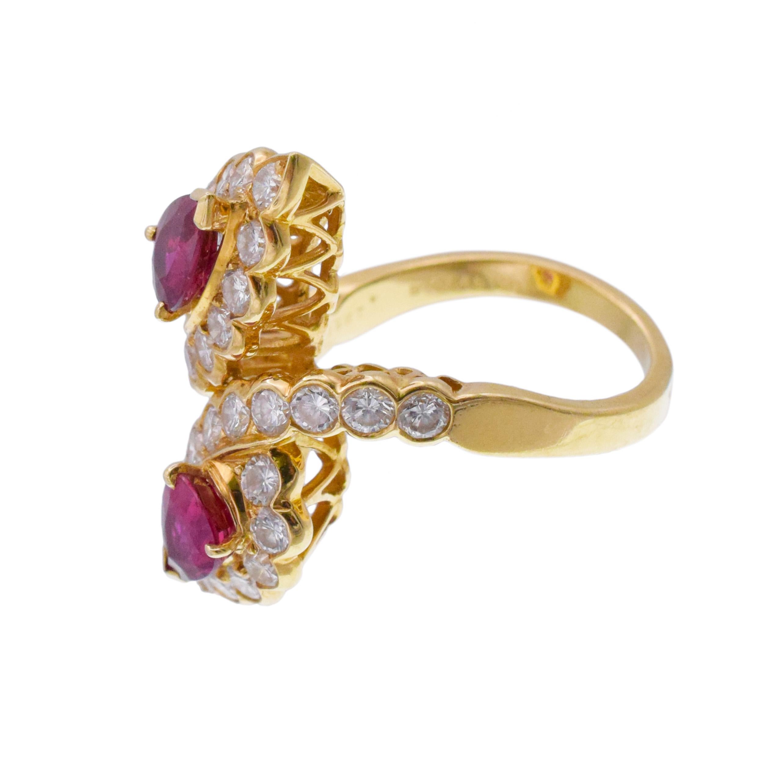 Pear Cut Van Cleef and Arpels Ruby and Diamond Bypass Toi et Moi Ring For Sale