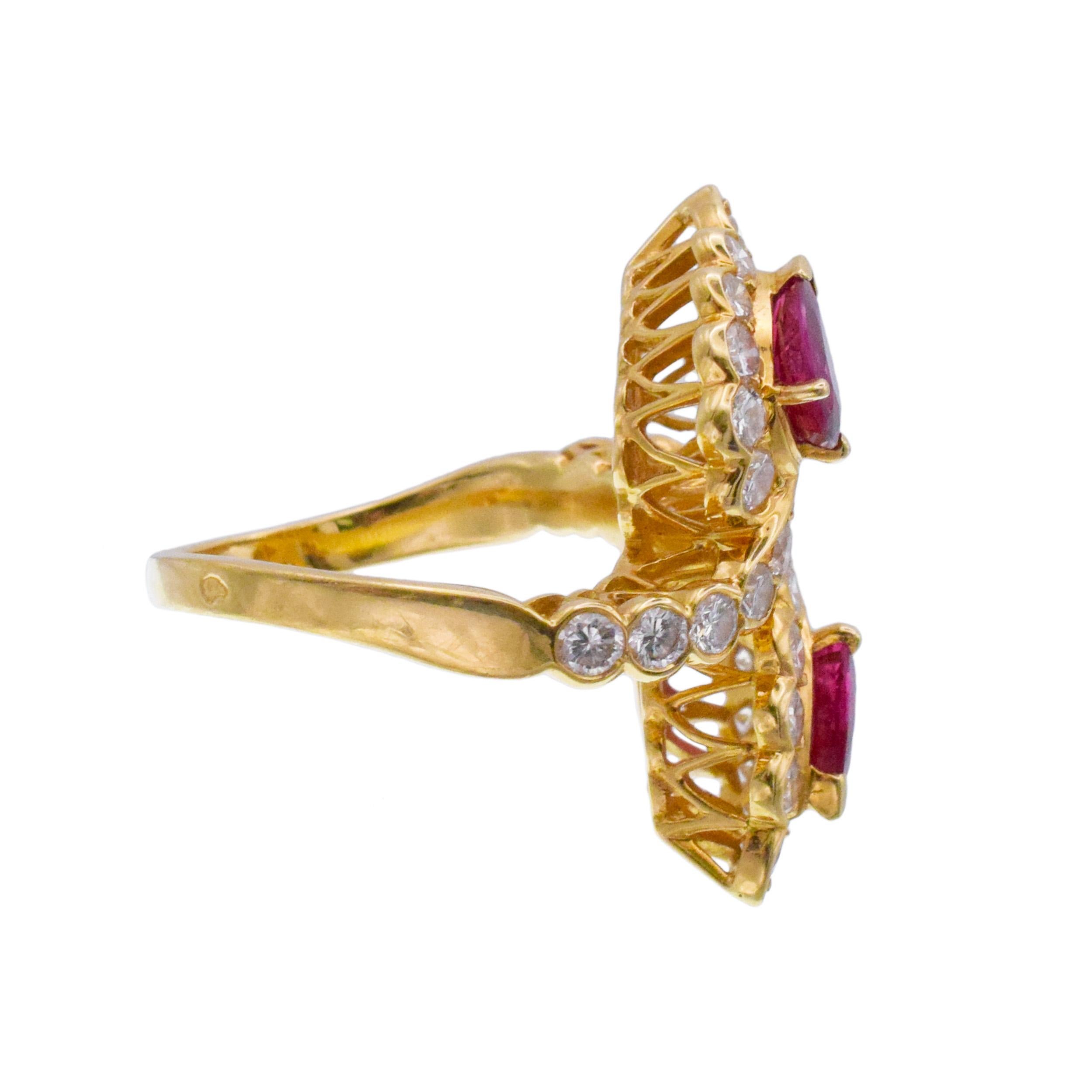 Van Cleef and Arpels Ruby and Diamond Bypass Toi et Moi Ring For Sale 1