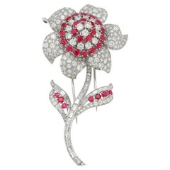 Van Cleef and Arpels Ruby and Diamond Flower Brooch