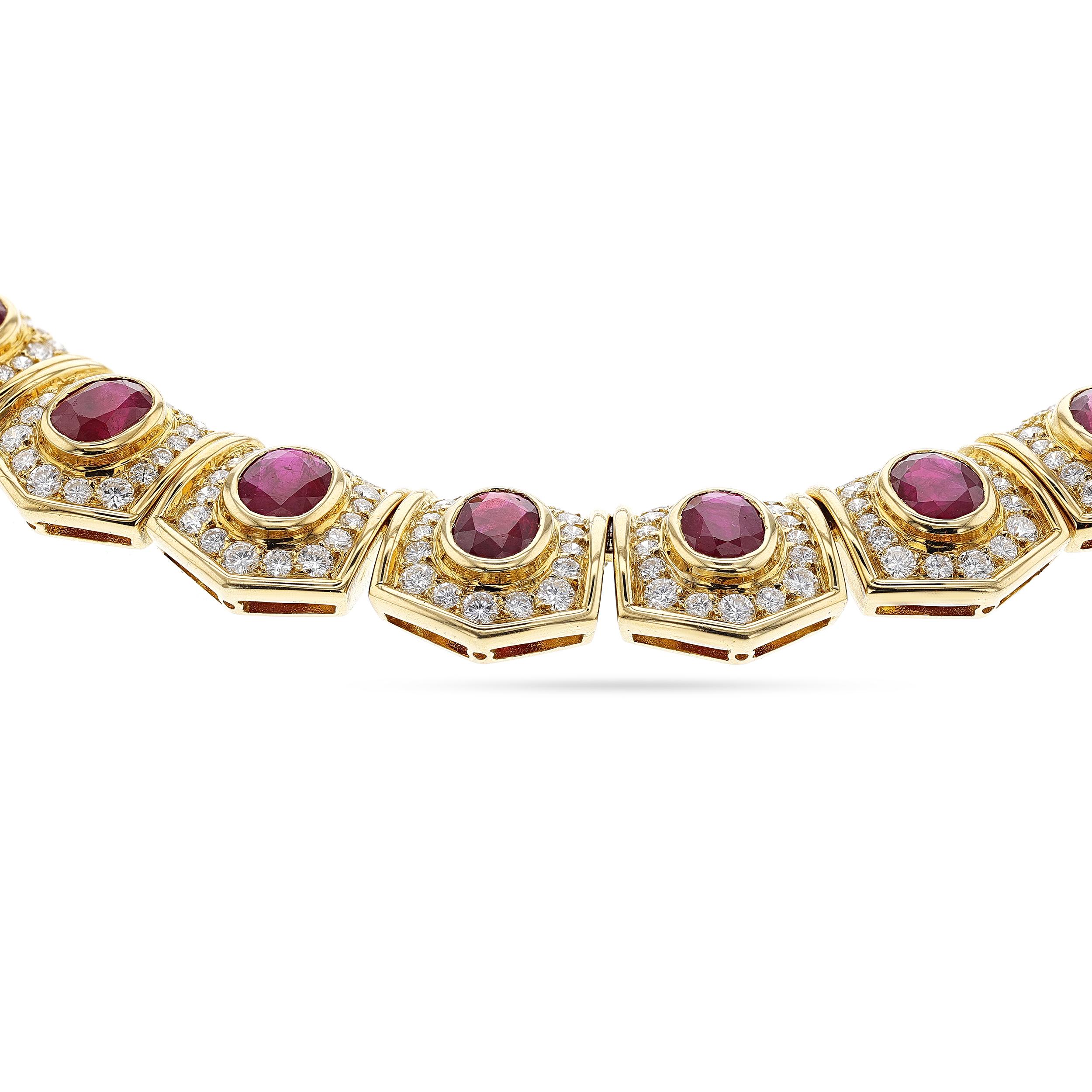 Oval Cut Van Cleef and Arpels Ruby and Diamond, Necklace & Earrings, French, Maker's Mark For Sale