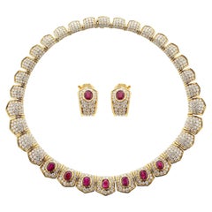 Used Van Cleef and Arpels Ruby and Diamond, Necklace & Earrings, French, Maker's Mark