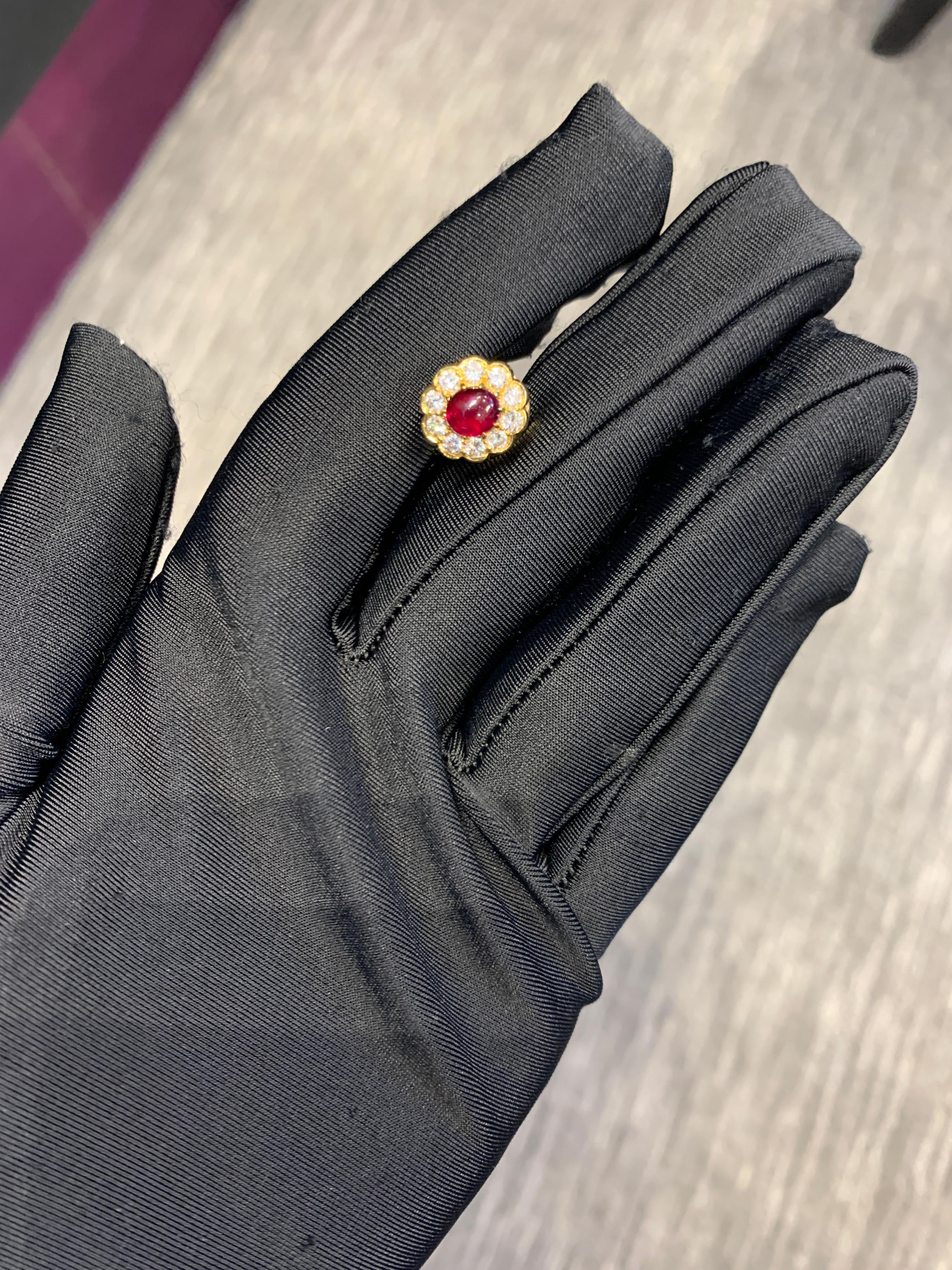 Van Cleef and Arpels Ruby and Diamond Tie Pin

Beautiful Van Cleef and Arpels tie pin with ten round cut diamonds and cabochon ruby. 

Signed: VCA and numbered

Metal Type: 18 karat yellow gold

Approximate Length: .5 inch