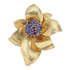 Van Cleef and Arpels Sapphire Gold Flower Brooch