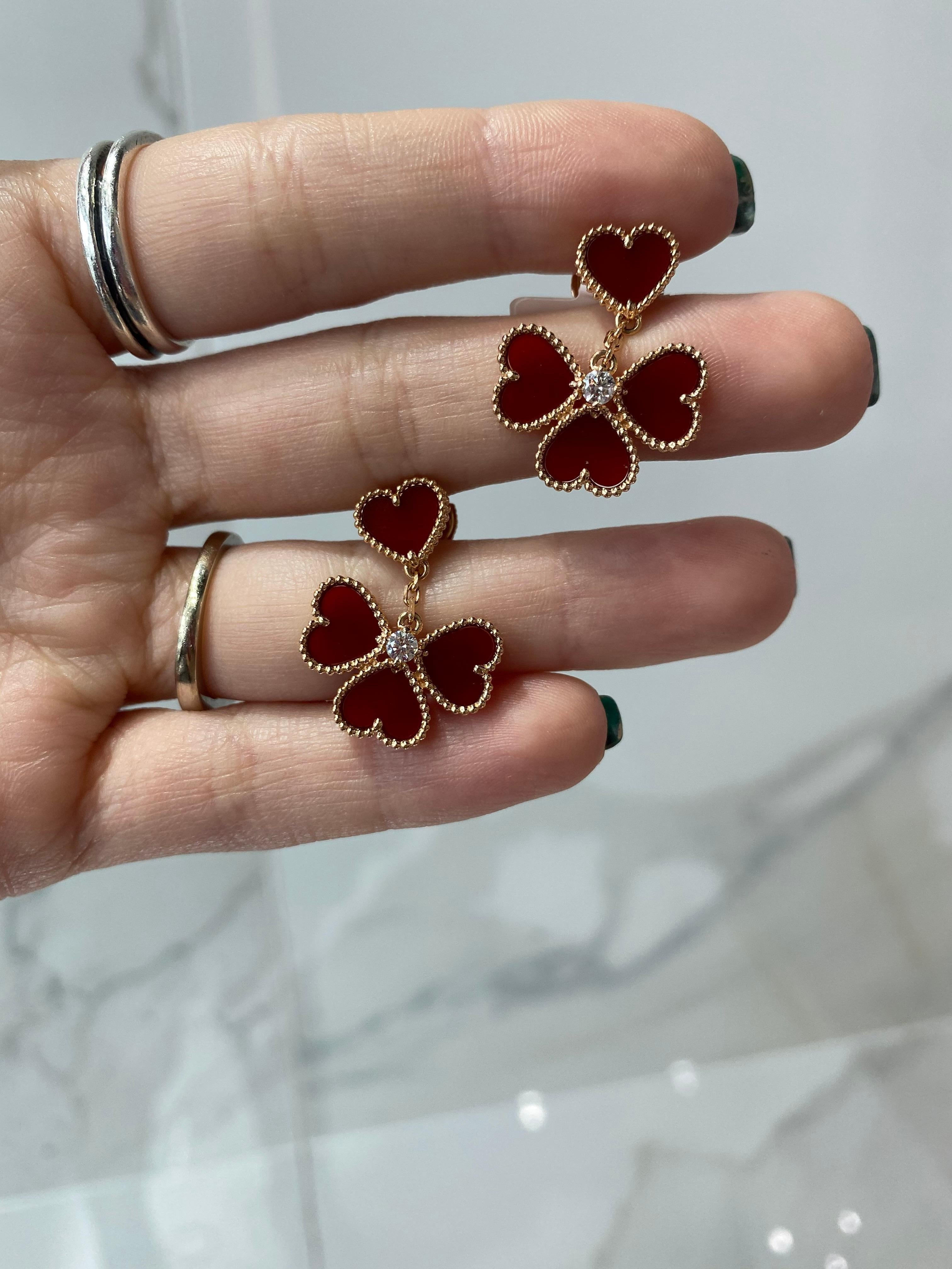 Heart Cut Van Cleef & Arpels Sweet Alhambra Effeuillage Diamond Heart Clover Dangles