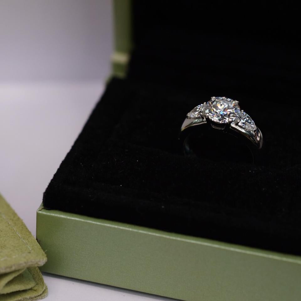 Round Cut Van Cleef & Arpels Three-Stone 2.83 Carat F Flawless Diamond Engagement Ring