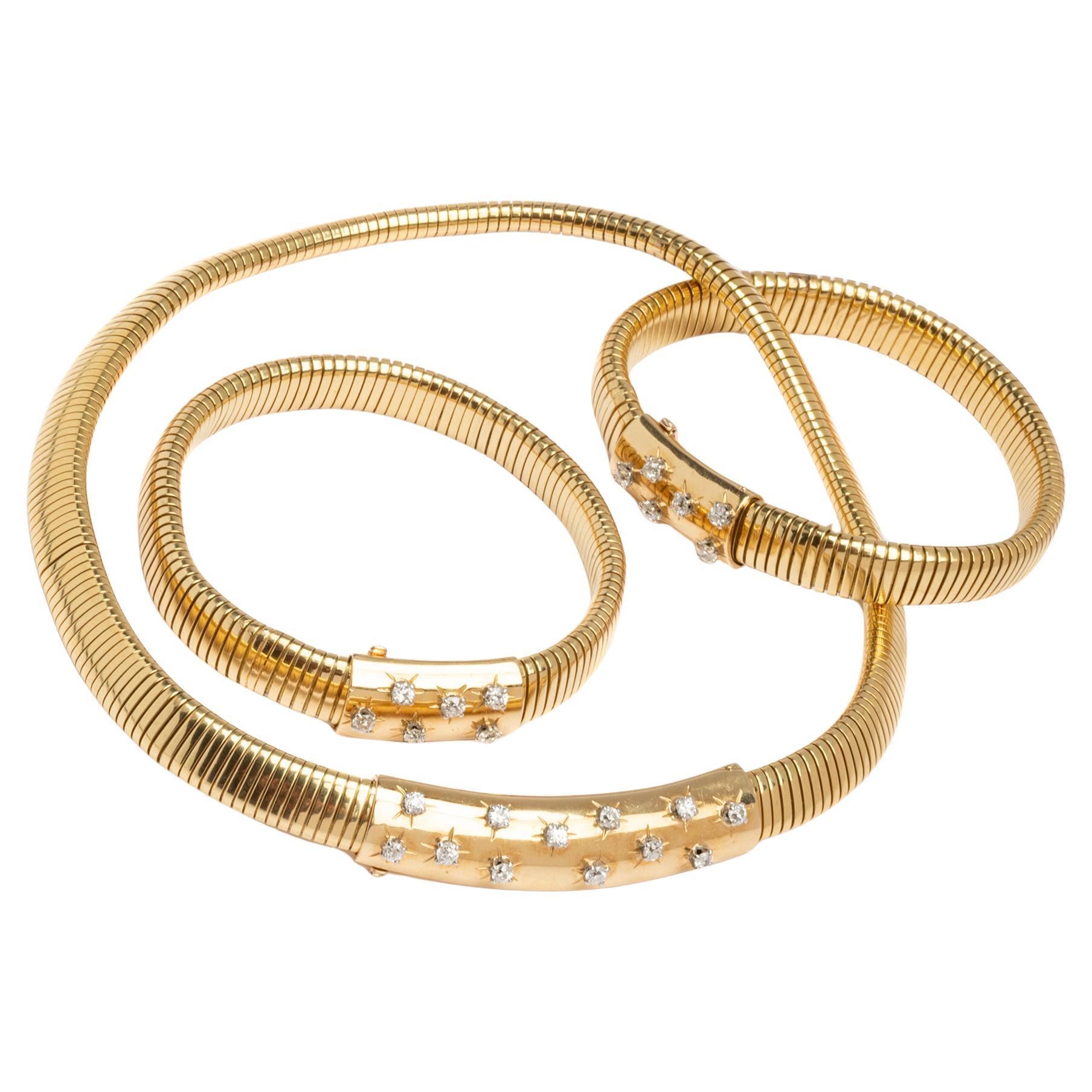 Van Cleef and Arpels Tubogas Diamond Necklace/Bracelets Set