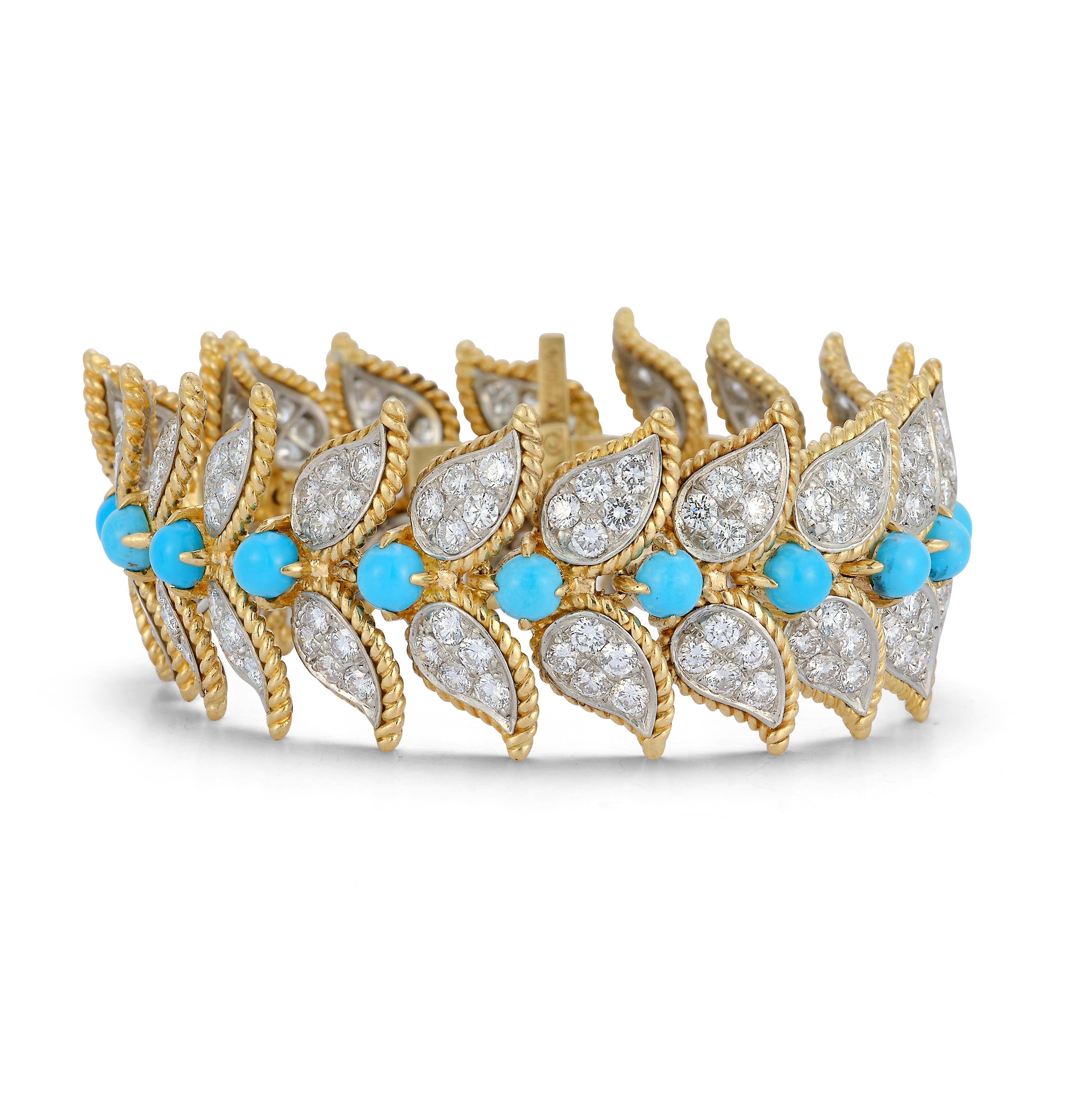 Van Cleef and Arpels Turquoise and Diamond Bracelet In Excellent Condition In New York, NY