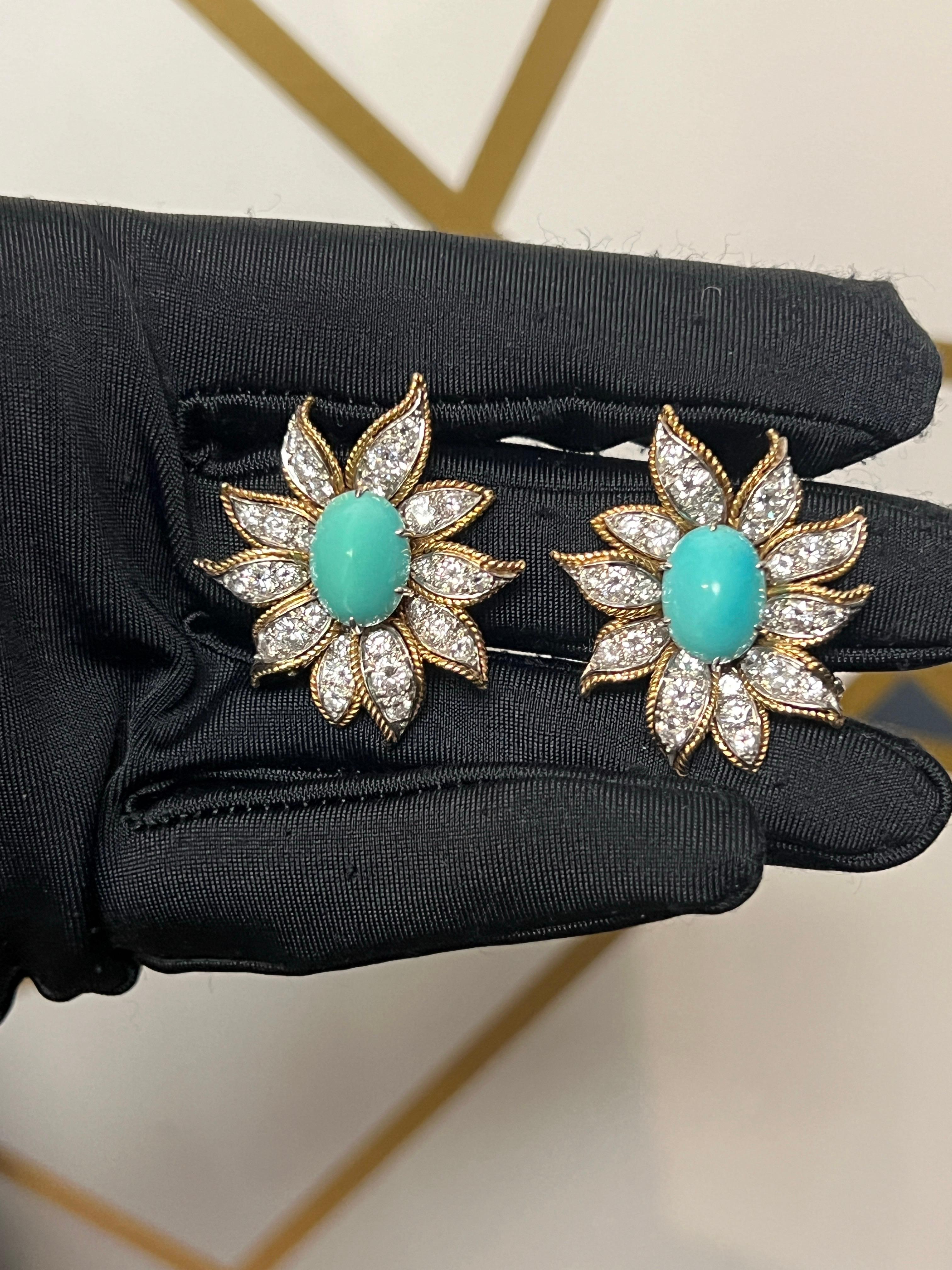 Mixed Cut Van Cleef and Arpels Turquoise Earrings For Sale
