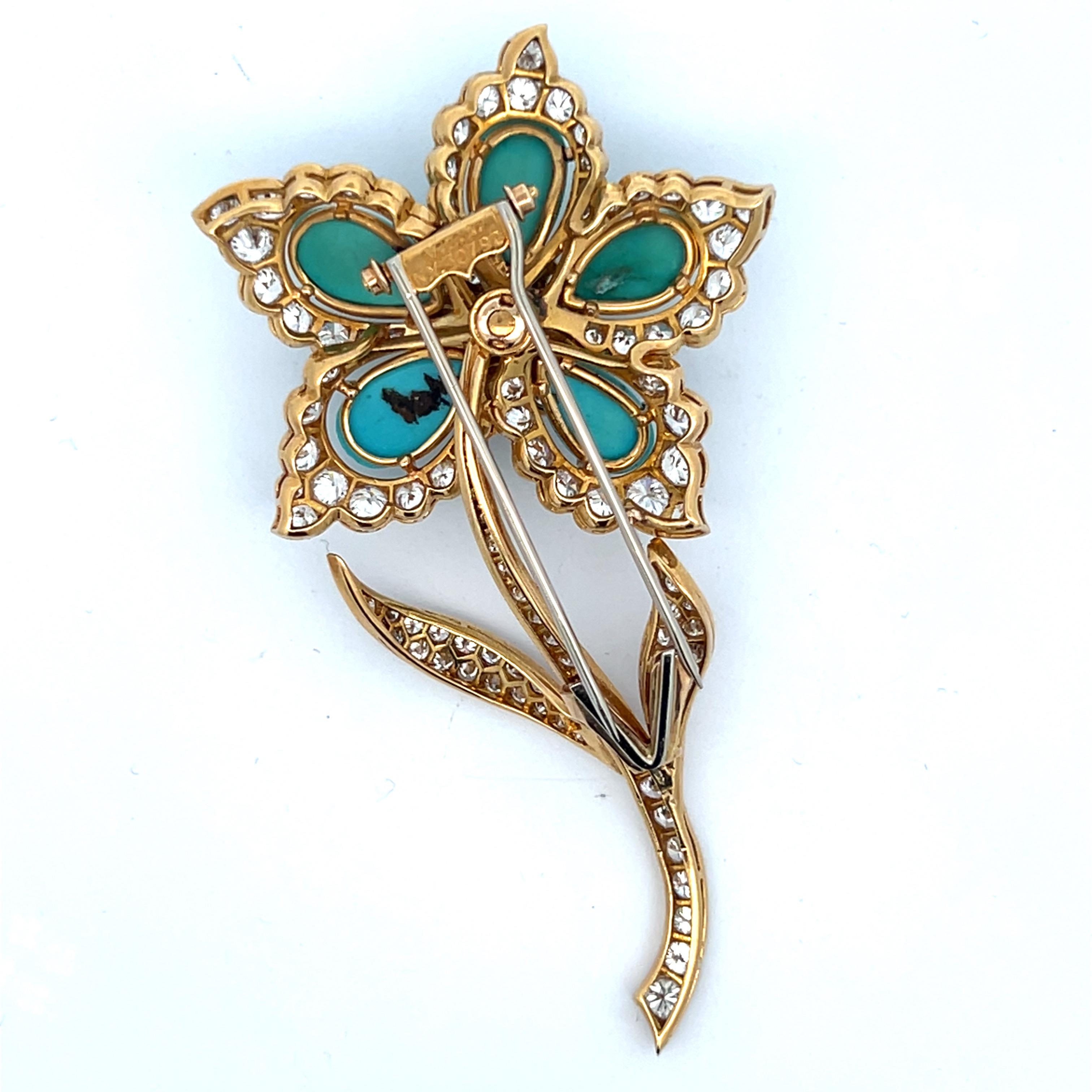 Spilla con fiore turchese Van Cleef & Arpels in vendita 5
