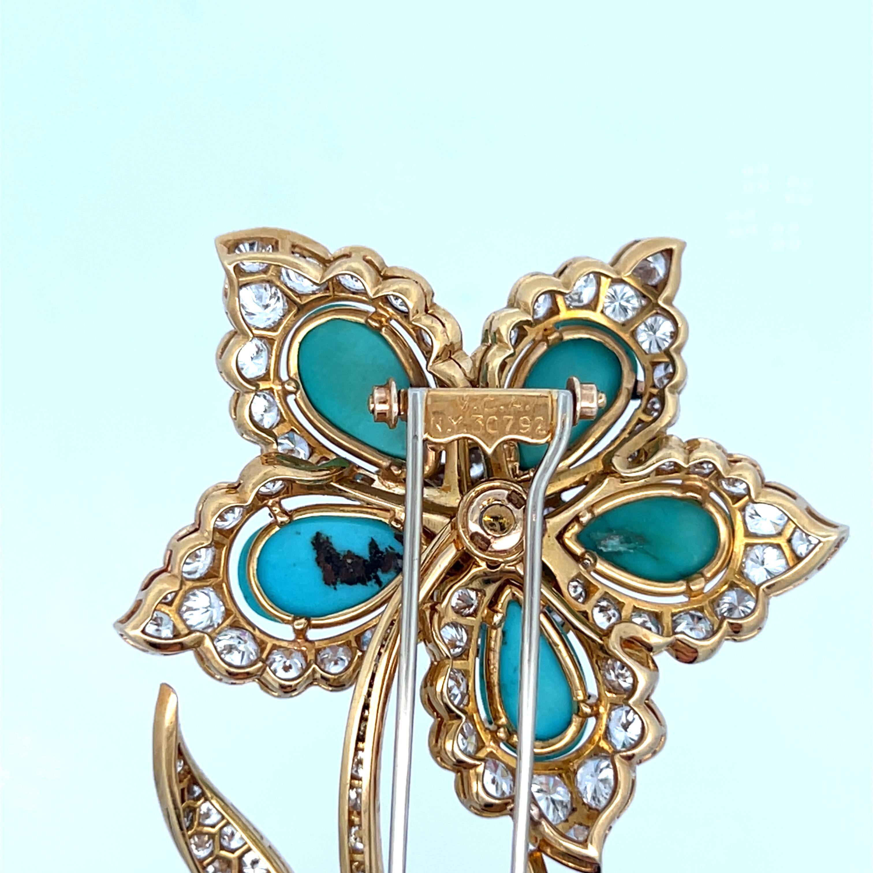 Spilla con fiore turchese Van Cleef & Arpels in vendita 6