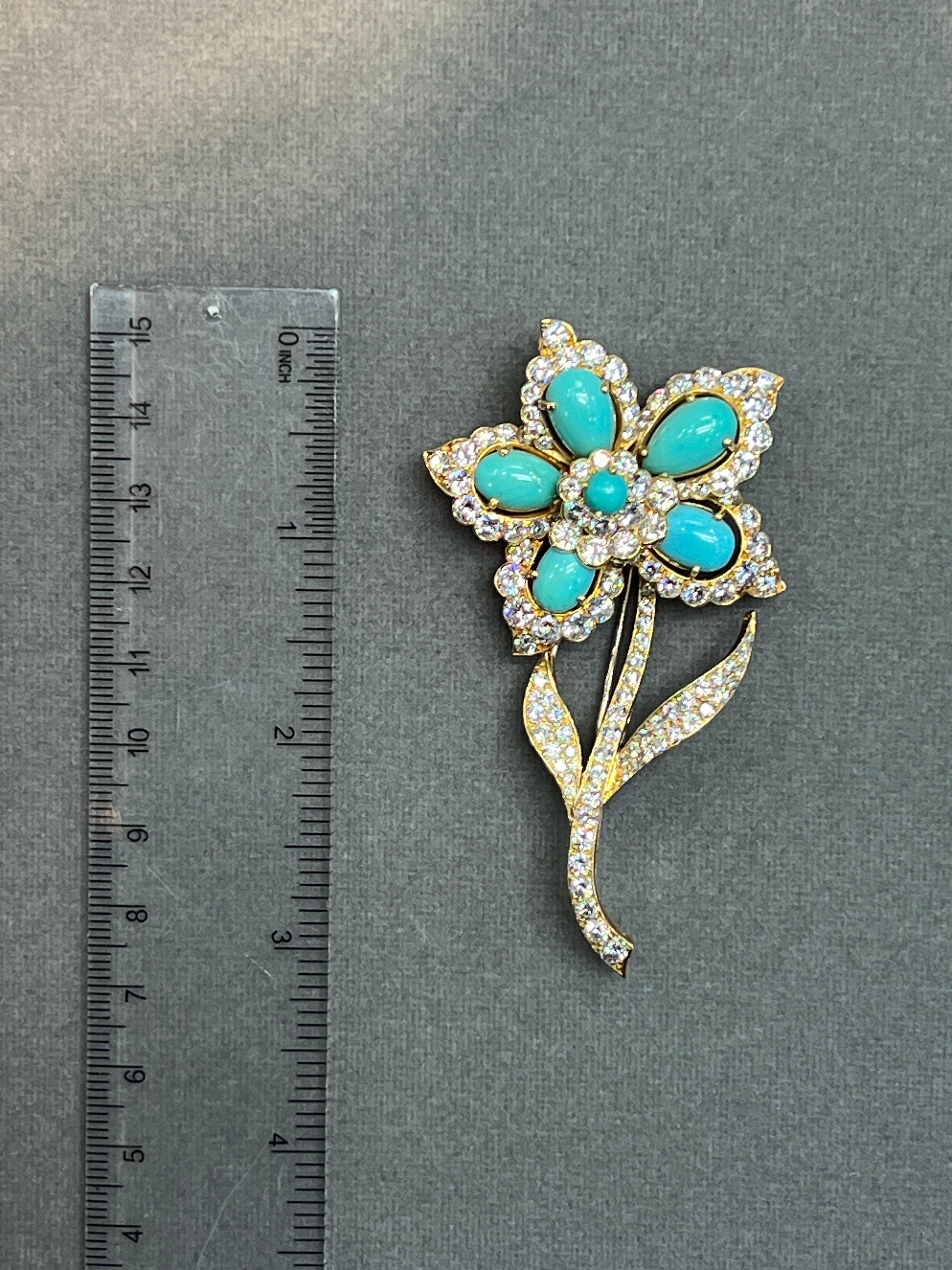 Spilla con fiore turchese Van Cleef & Arpels In condizioni ottime in vendita a New York, NY