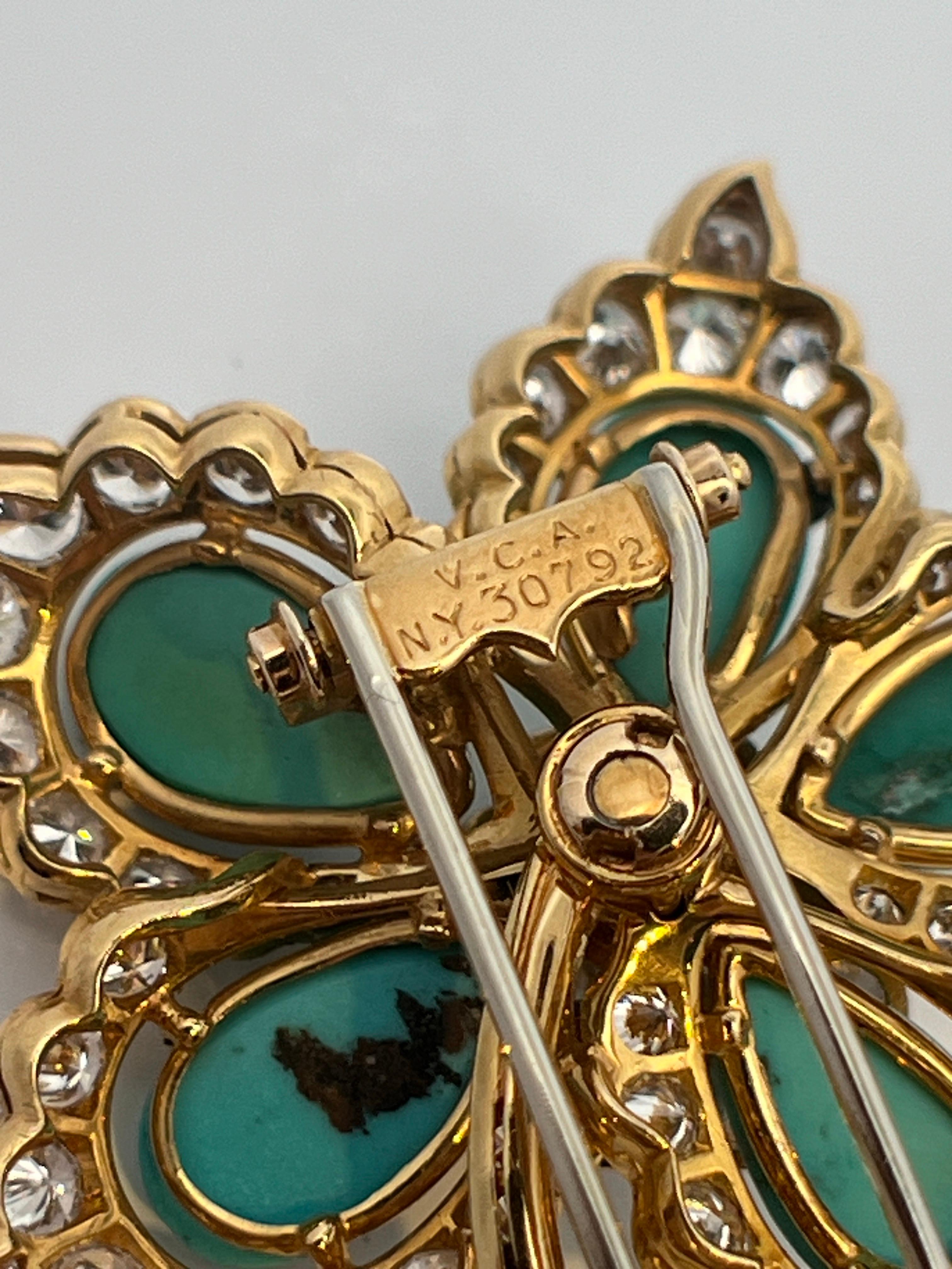 Spilla con fiore turchese Van Cleef & Arpels in vendita 1