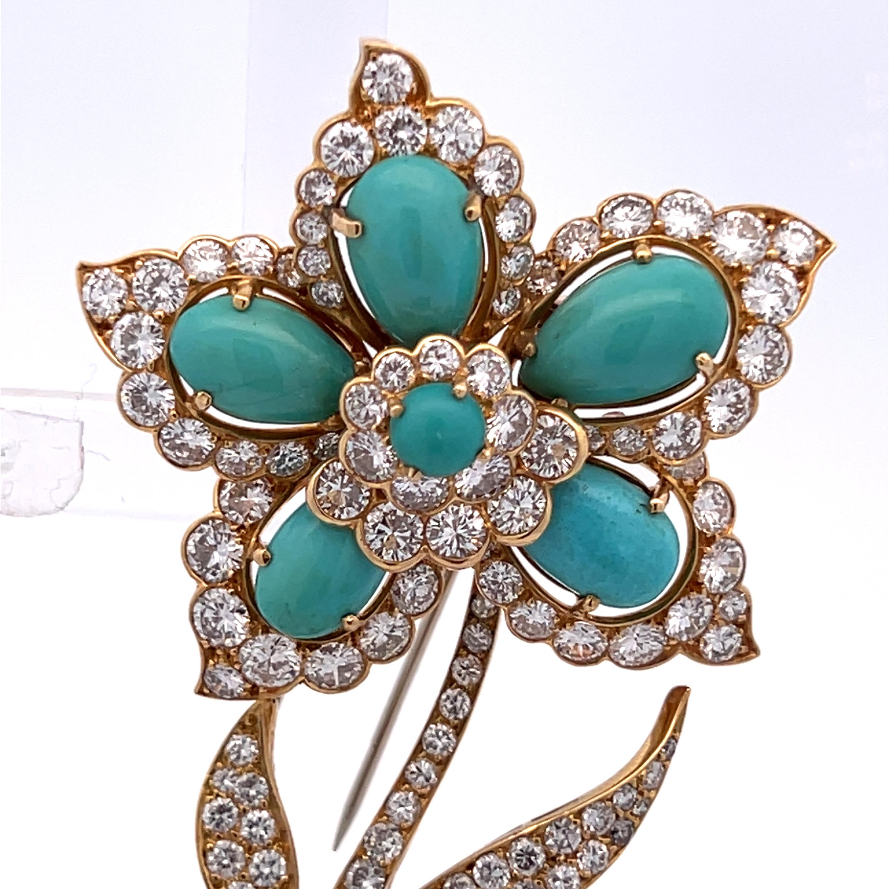 Spilla con fiore turchese Van Cleef & Arpels in vendita 2