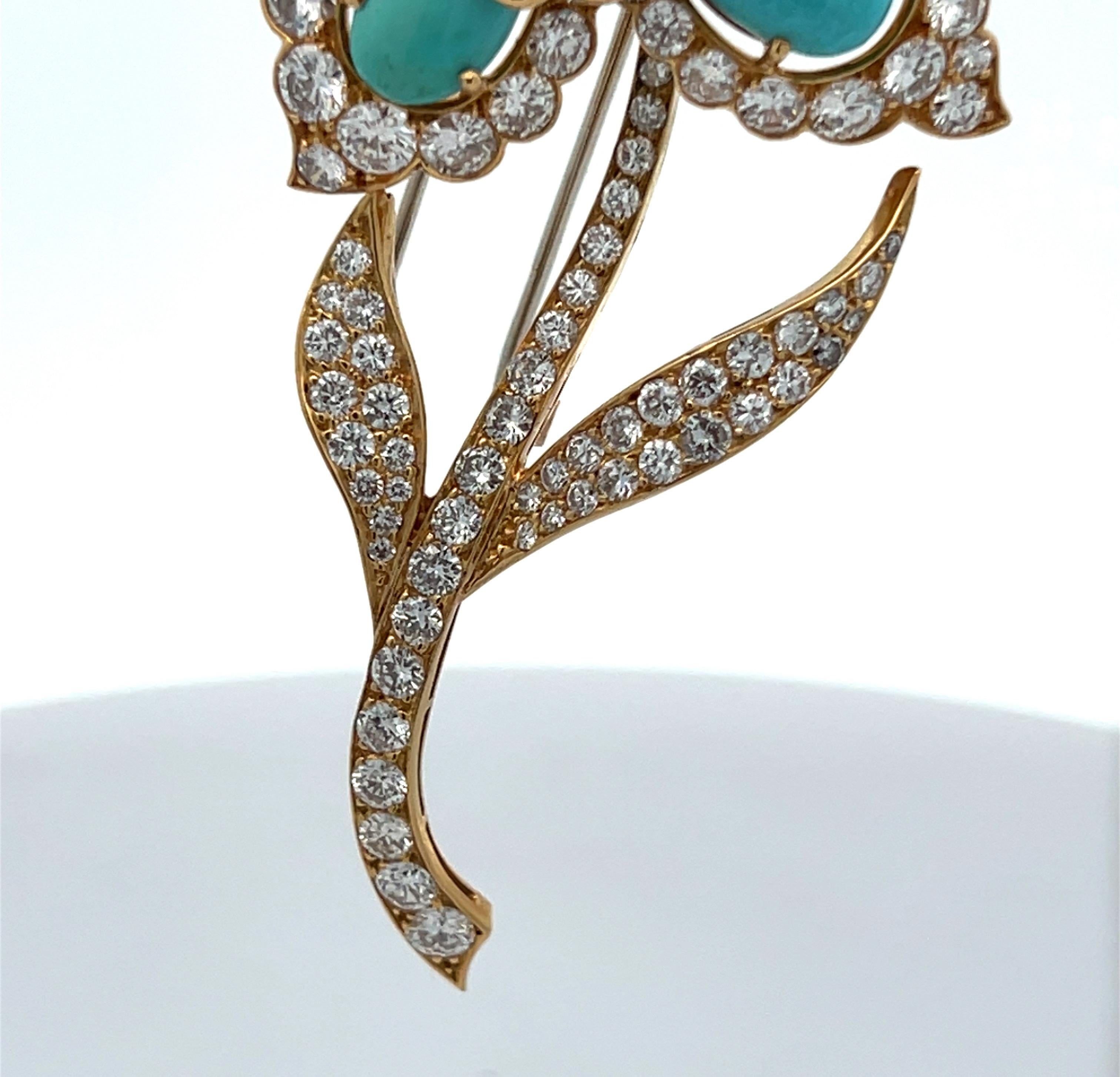 Spilla con fiore turchese Van Cleef & Arpels in vendita 3