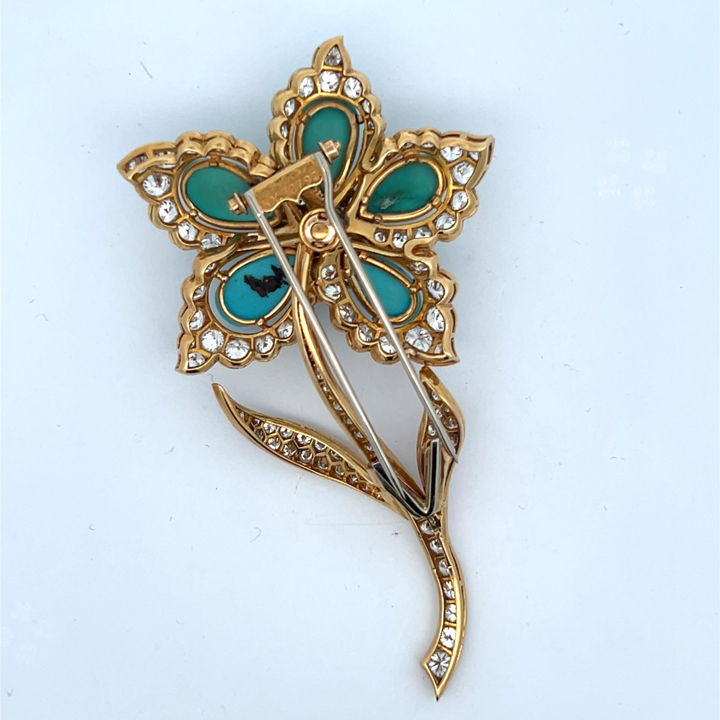Spilla con fiore turchese Van Cleef & Arpels in vendita 4