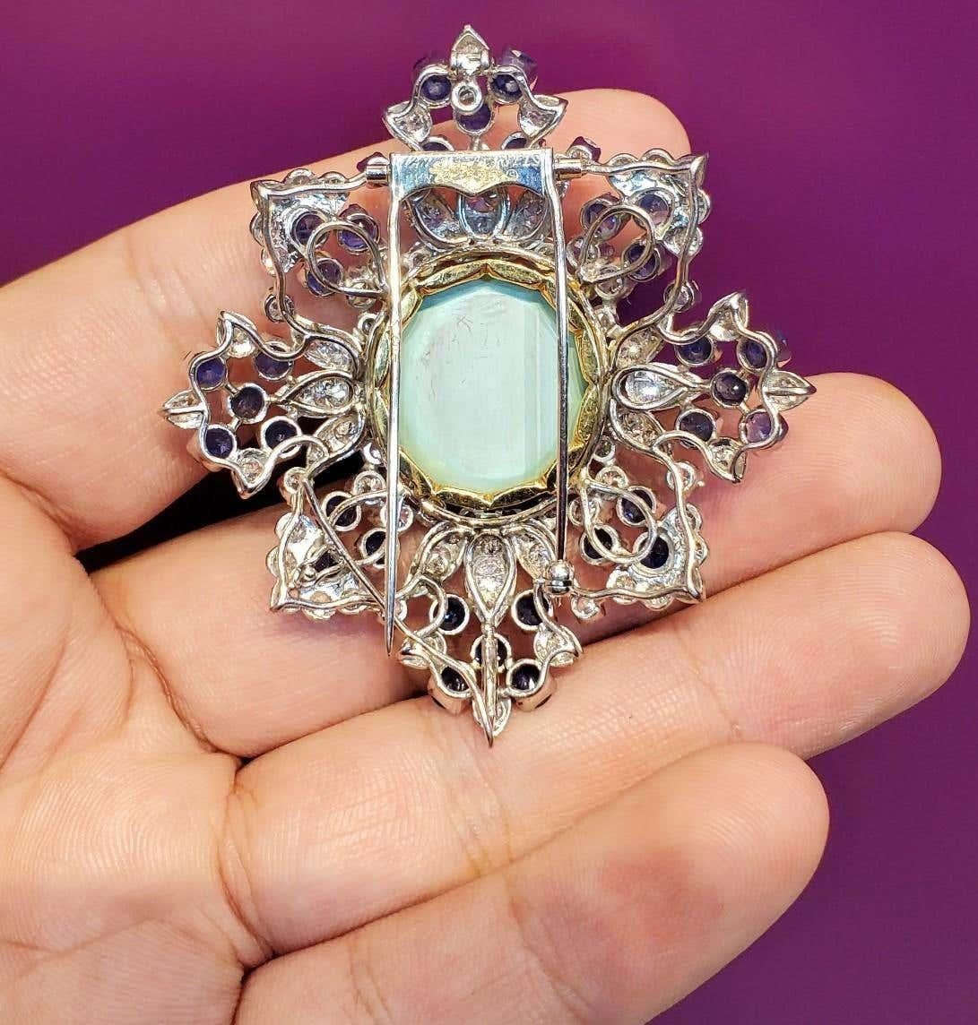 Colgante Broche Van Cleef & Arpels Zafiro Turquesa y Diamantes Retro