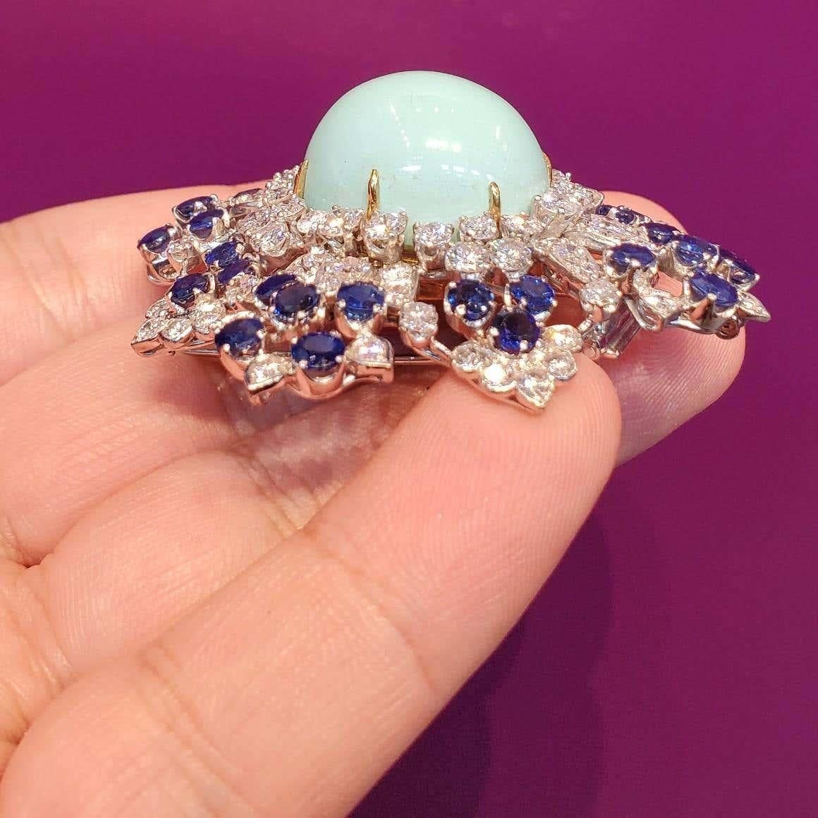 Colgante Broche Van Cleef & Arpels Zafiro Turquesa y Diamantes en Excelente Estado en New York, NY