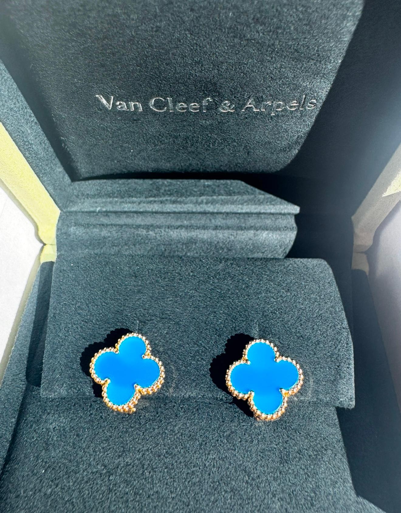 Van Cleef and Arpels Vintage Alhambra Blue Agate earrings For Sale 1