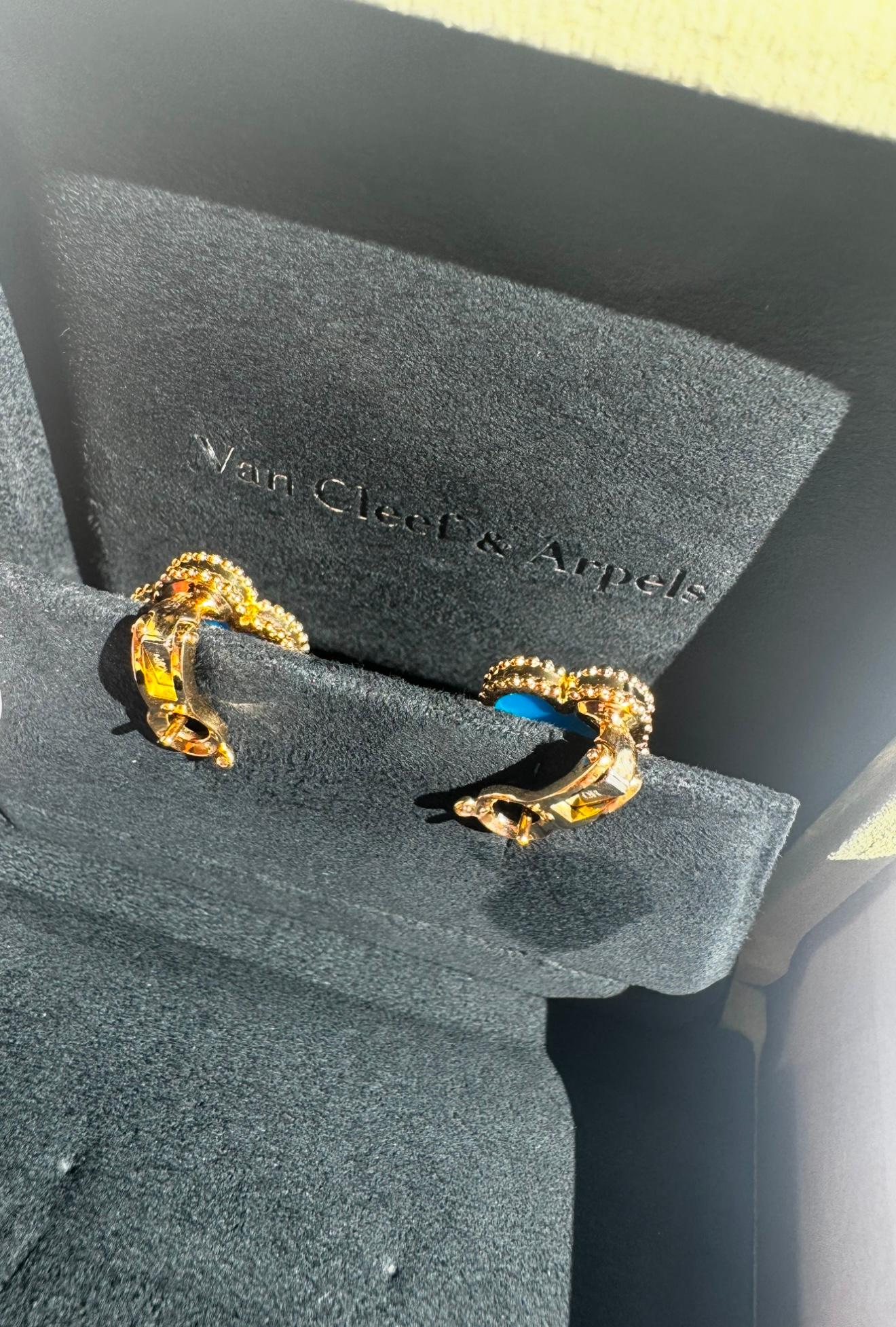 Van Cleef and Arpels Vintage Alhambra Blue Agate earrings For Sale 2