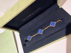 Van Cleef and Arpels vintage alhambra bracelet 5 motifs blue agate