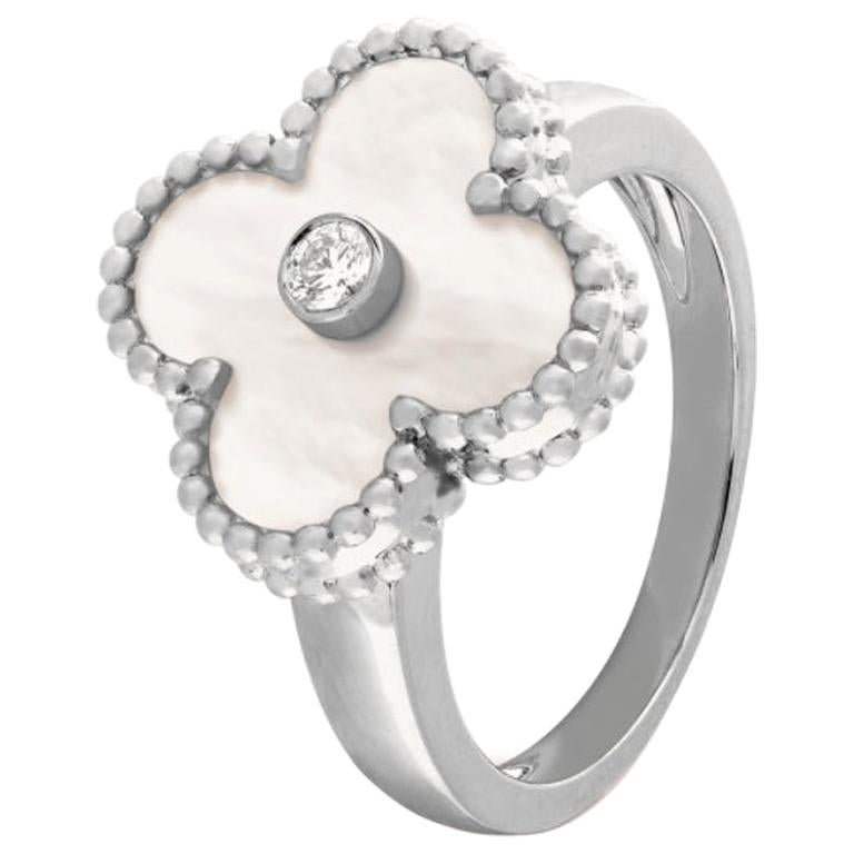 Van Cleef & Arpels Vintage Alhambra Diamond Mother of Pearl Ring